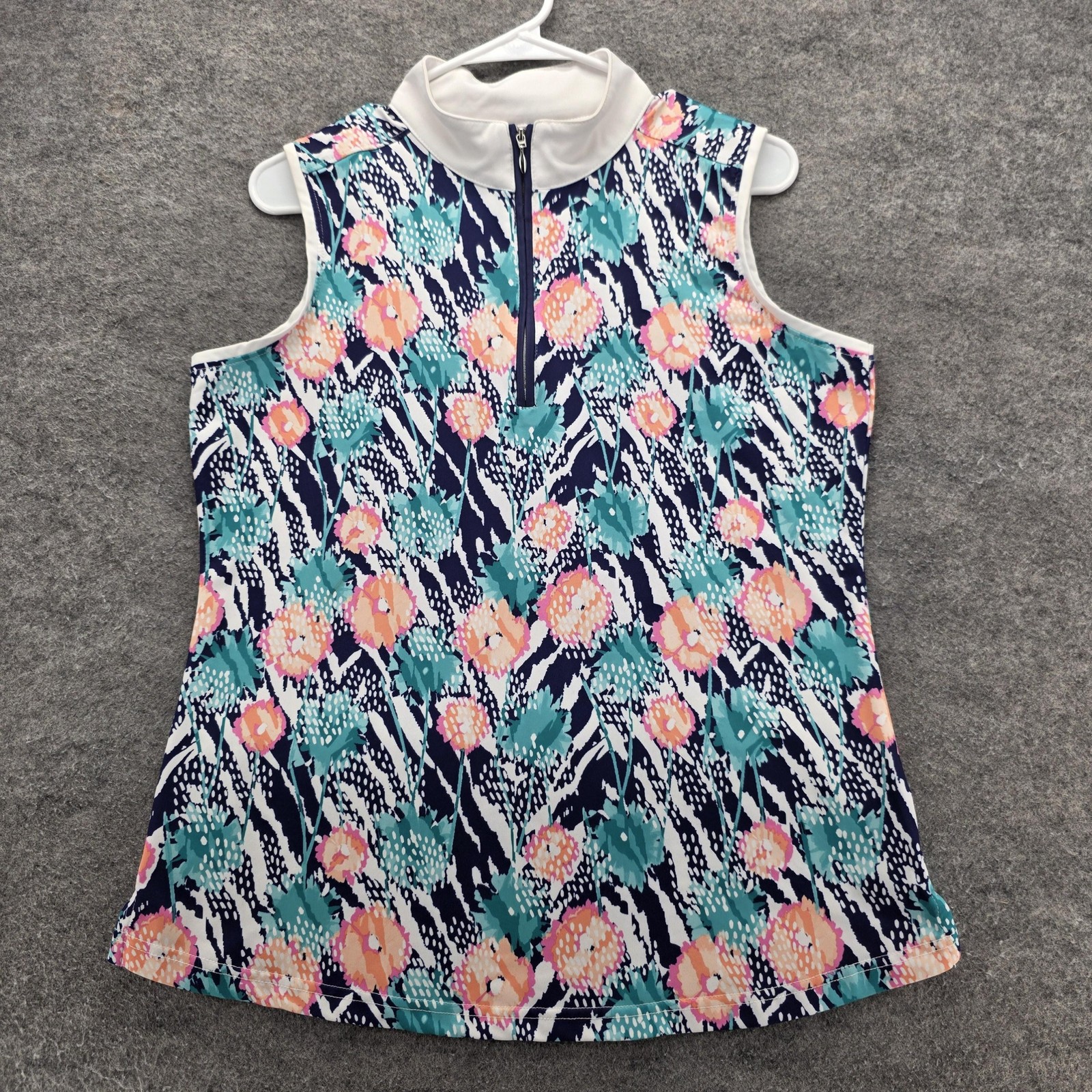 Pebble Beach Polo Shirt Womens Large Navy Multi Floral Dry Luxe Performance Golf