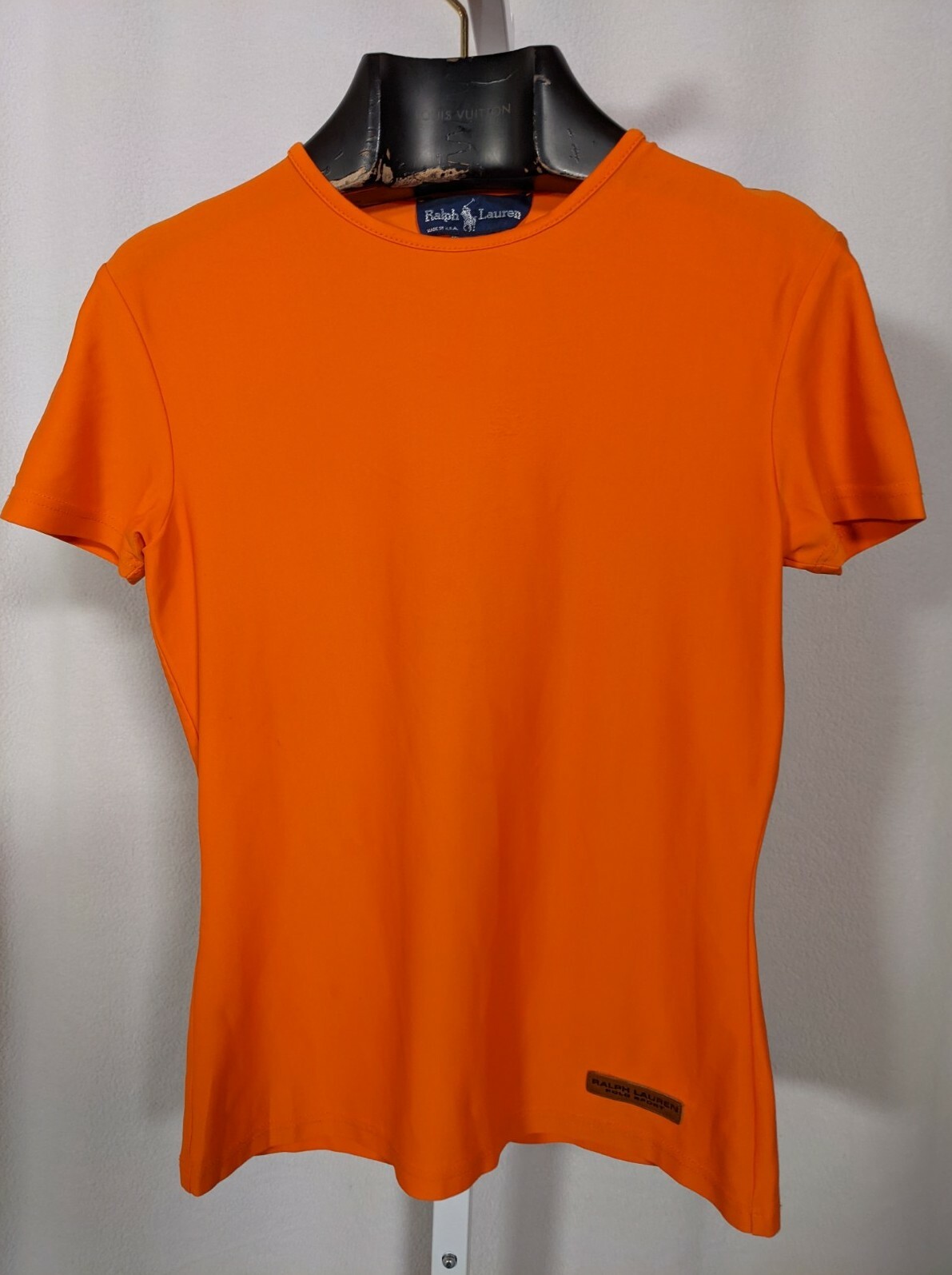 Ralph Lauren Vintage 90s Orange Sport Tech Nylon Spandex Bodycon Shirt USA