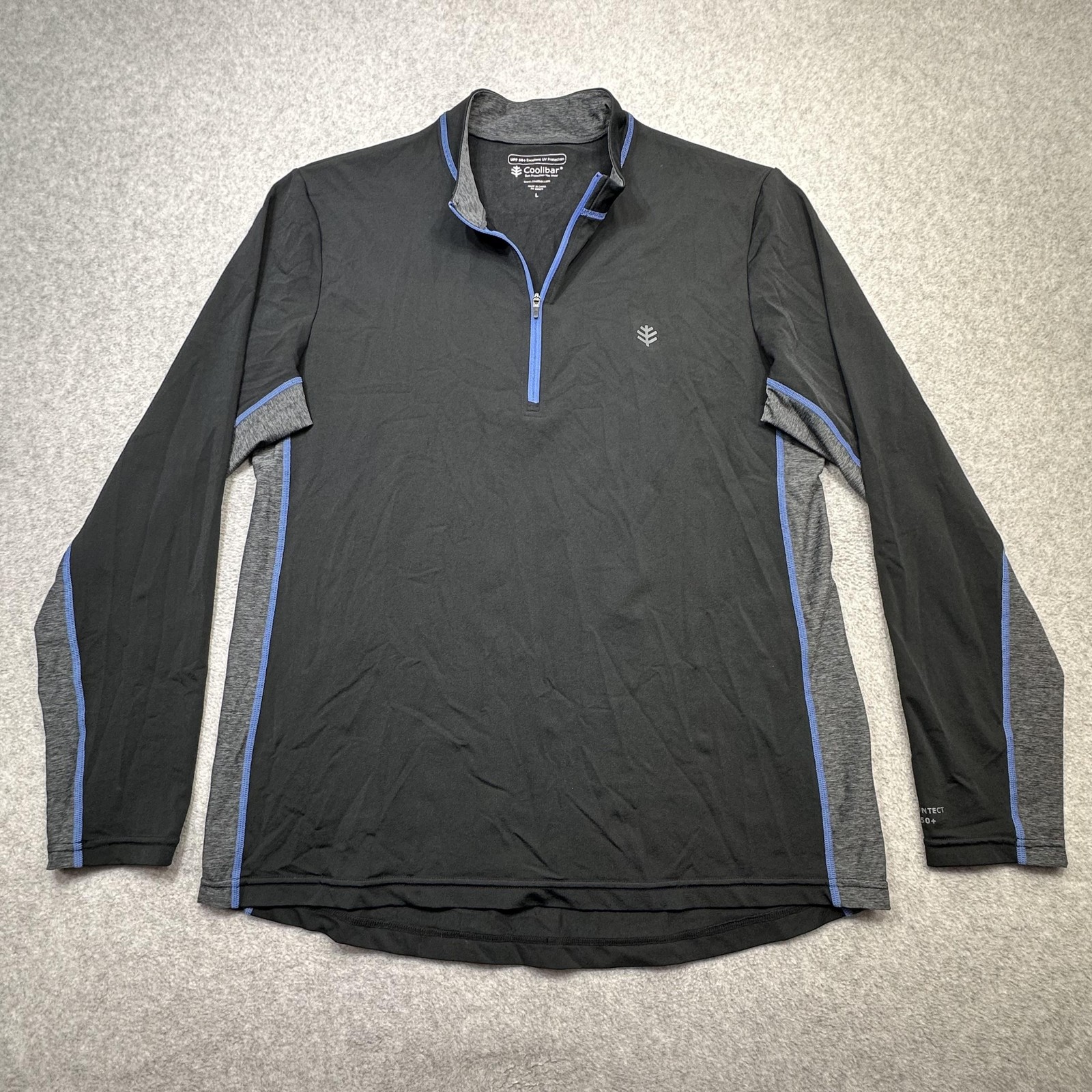 Coolibar Freestyle Pullover Womens Large Black 1/4 Zip Aqua Suntect Rash Guard