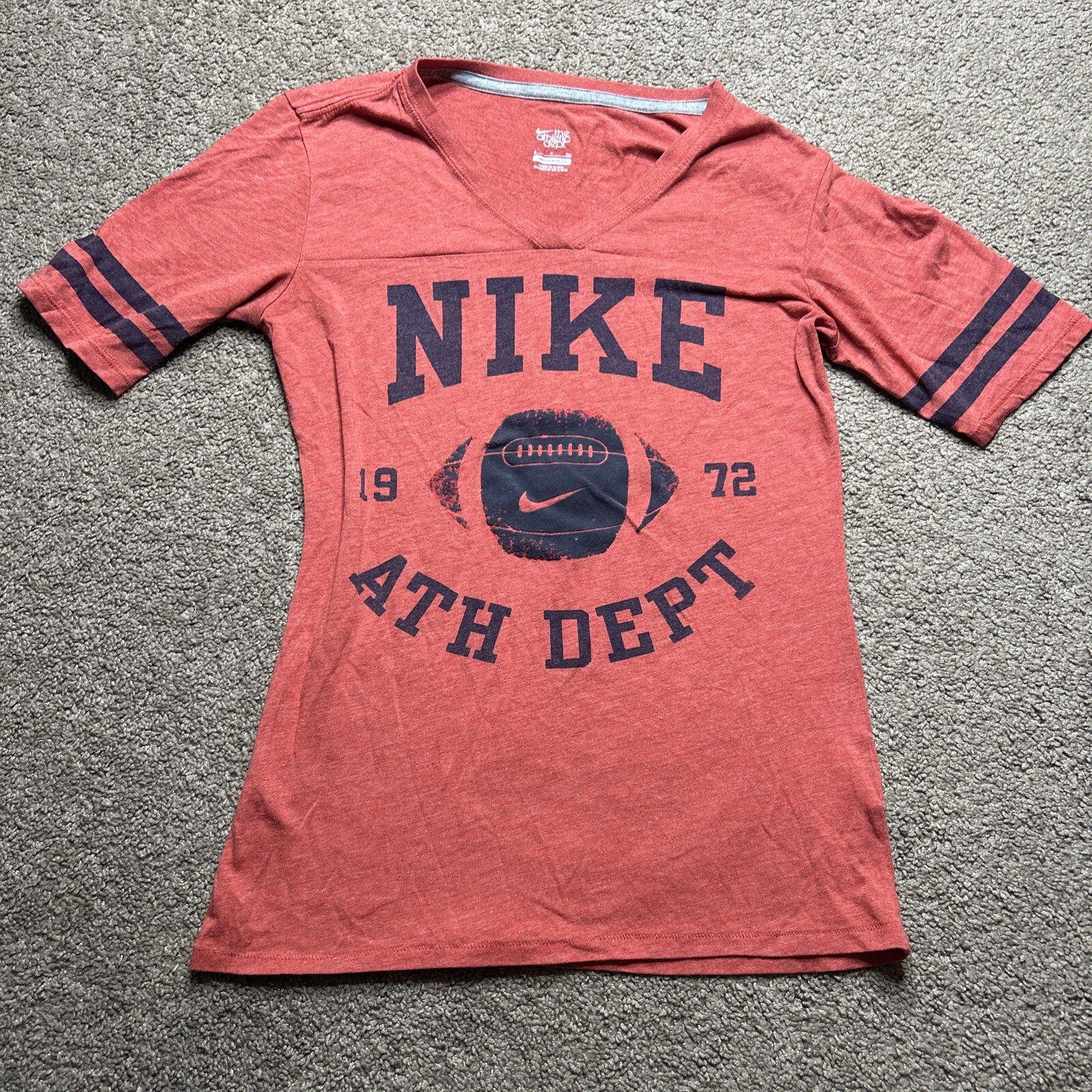 Women’s Small Nike The Athletic Dept. Red & Blue Velvet Football Graphic V-Neck