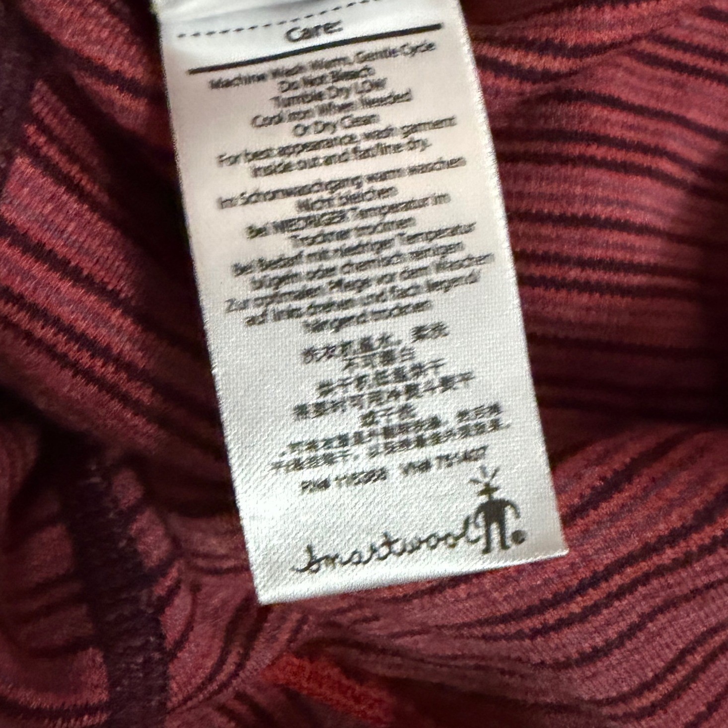 Smartwool Base Layer Top Women Medium Burgundy Stripe Merino Wool Outdoor Layer
