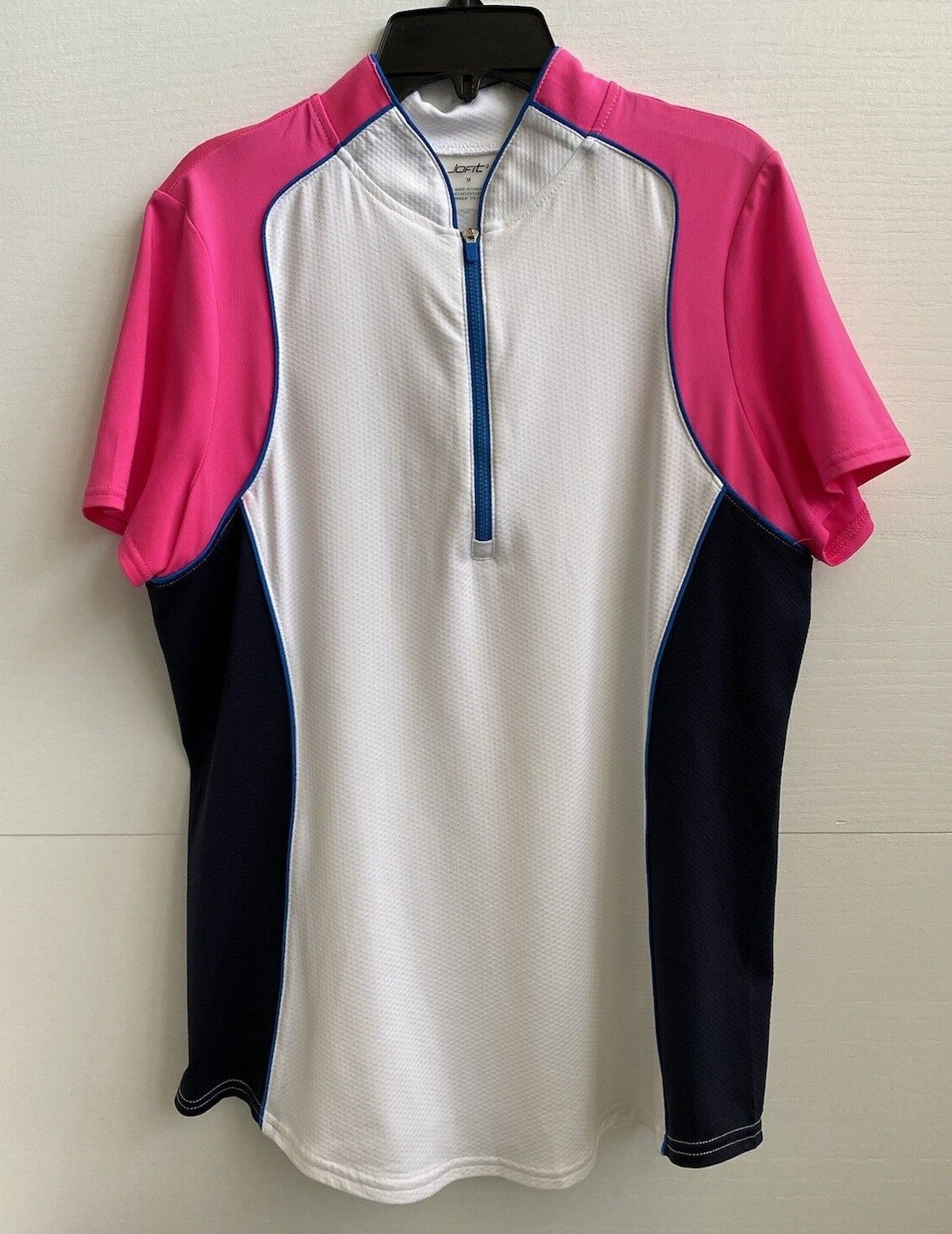 Jofit Mock Zip Pullover Short Sleeve Tennis Golf Top White Pink Navy Size M