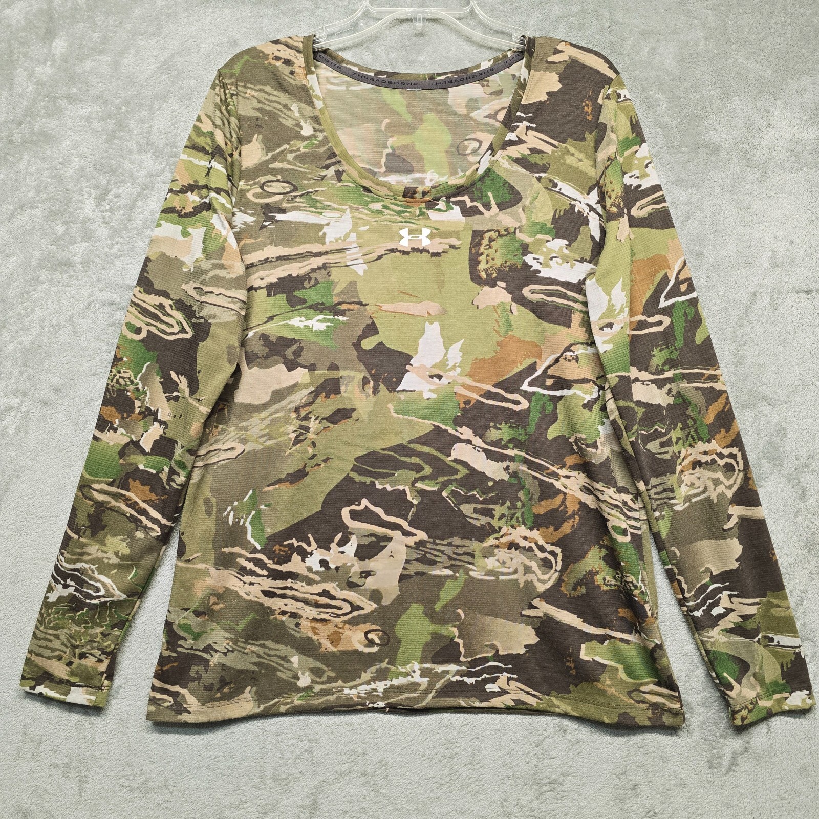 Under Armour Threadborne Top Womens Extra Large Green Camo Lightweight Heat Gear