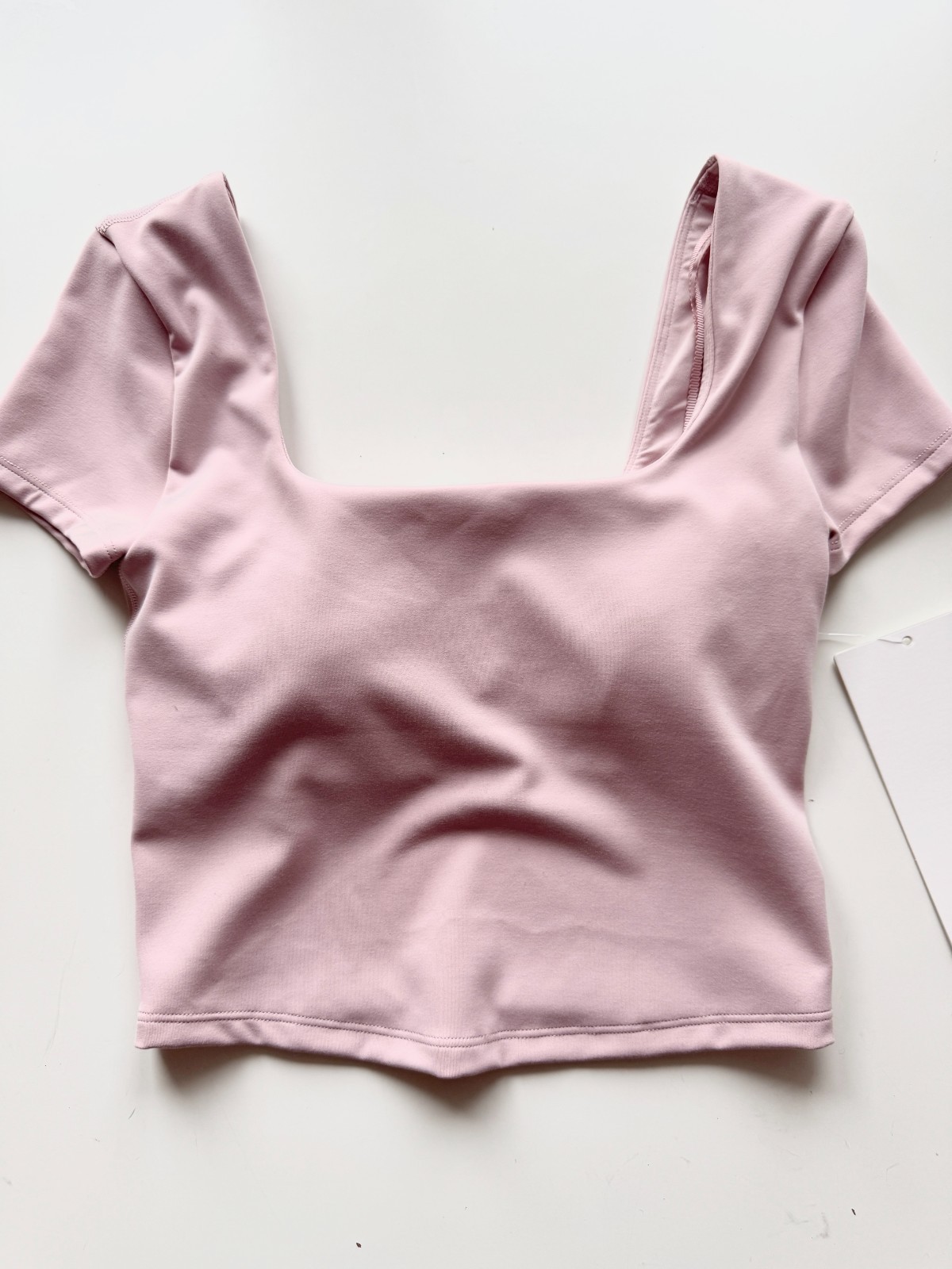 NWT LULULEMON Wunder Under Smooth Cover Pink Haze Square Neck T-Shirt, Size 0