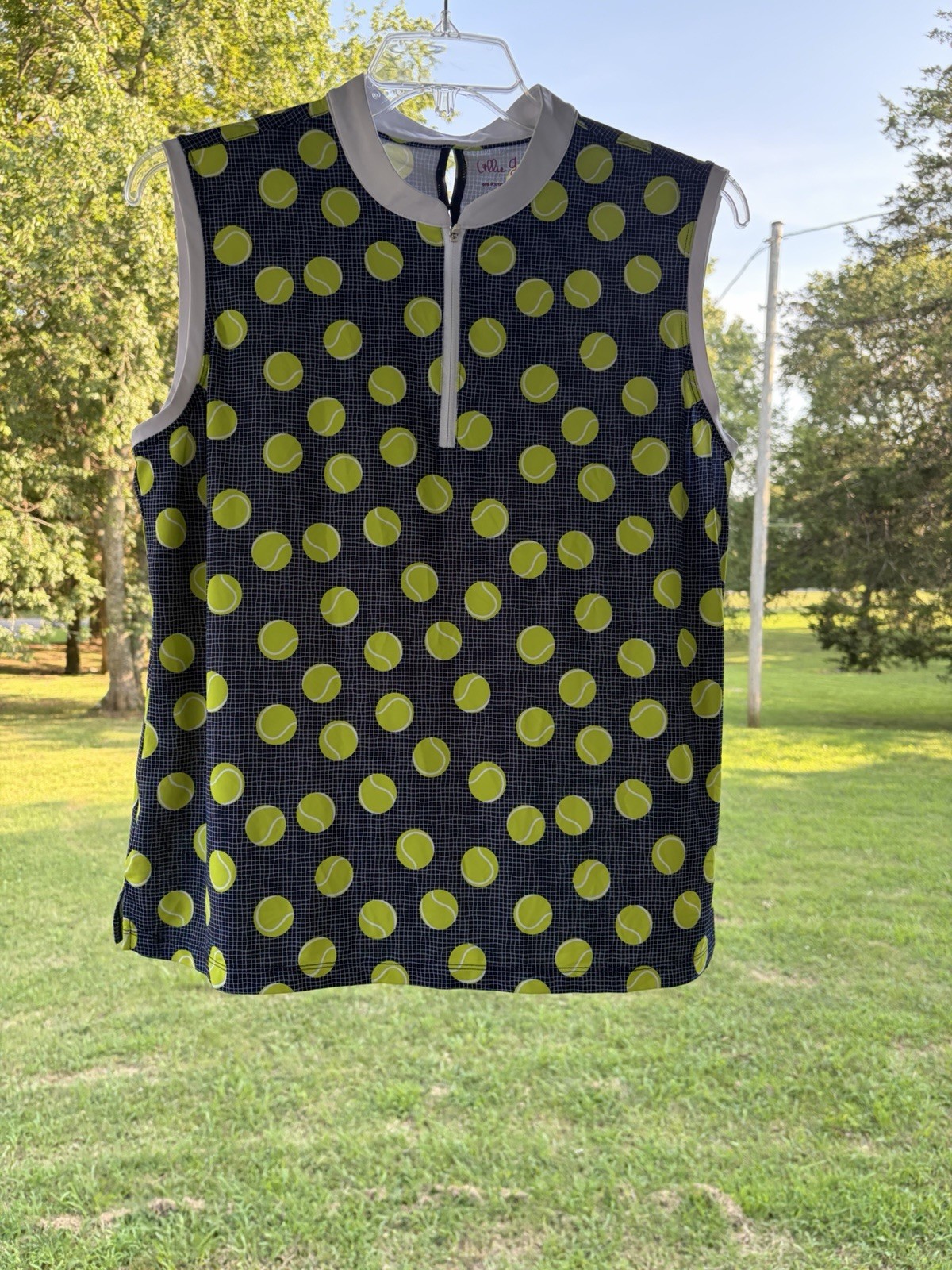 Lillie Green Sleeveless Tennis Ball Print Tank Top Sz XL Sport Squash athlesiure