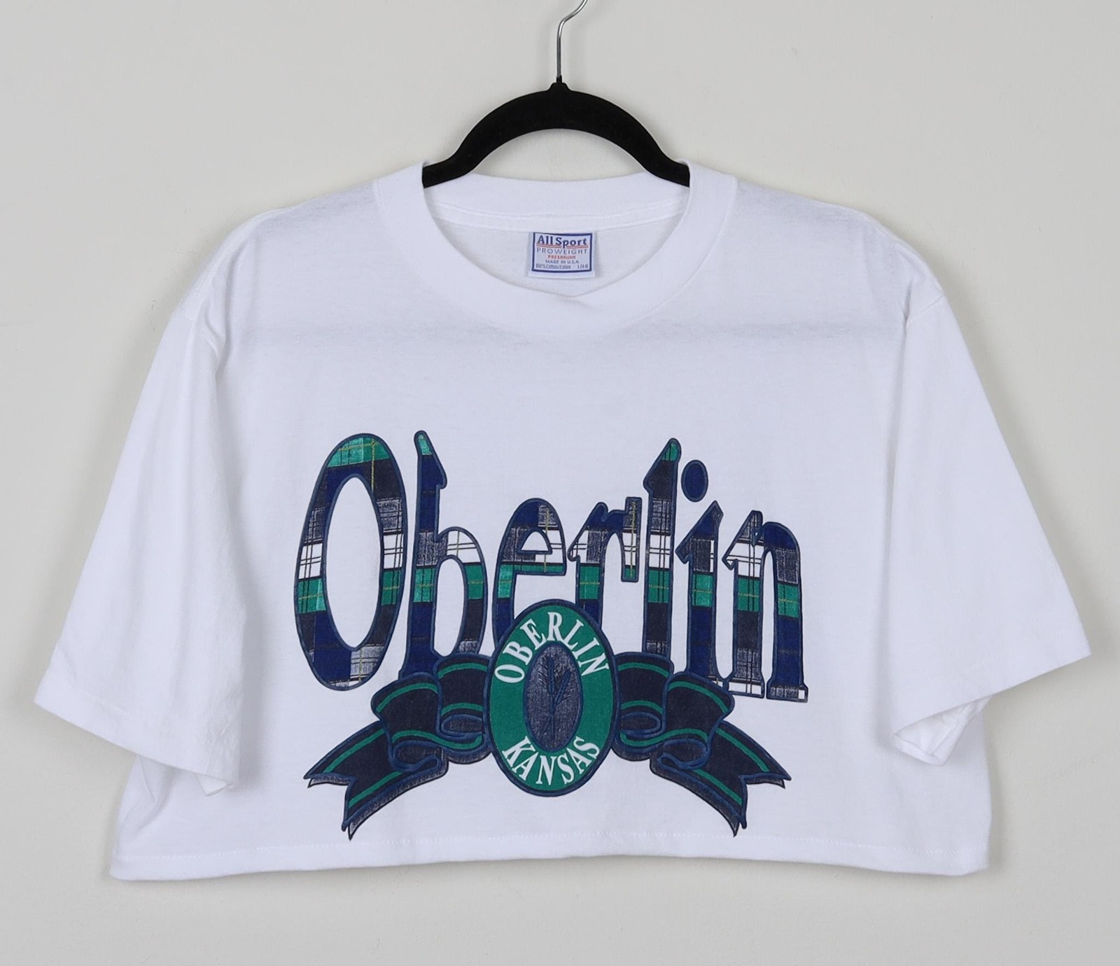 Vintage 90s Oberlin Kansas State Cropped Tee Single Stitch Crop Top Tshirt Large