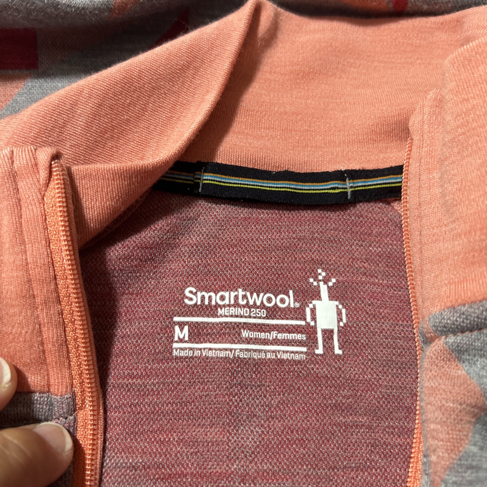 Smartwool Merino 250 Baselayer Pattern Quarter Zip Women Sz M Orange Gray👀 SEE*