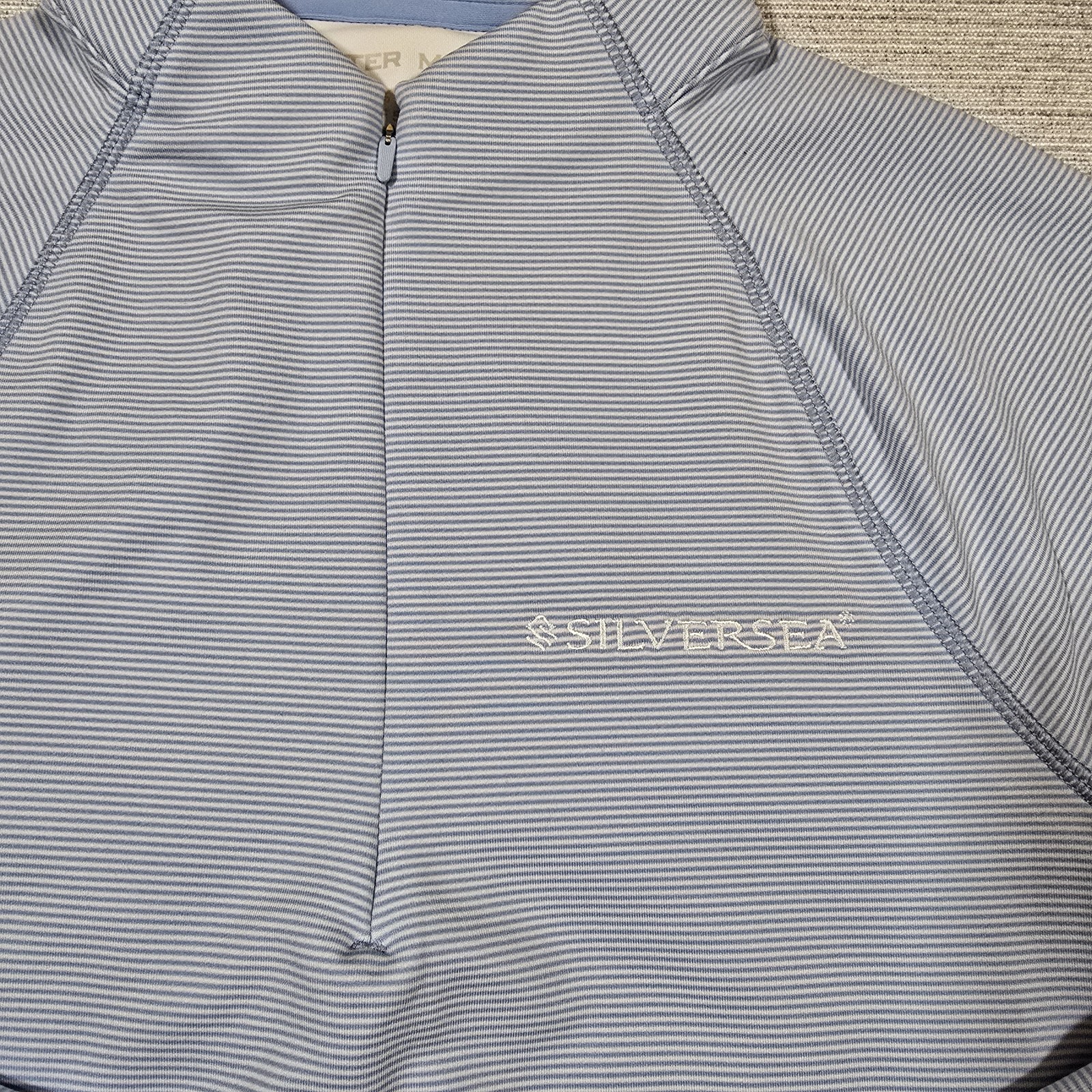 Peter Millar Raglan Perth 1/4 Zip Performance Womens L Blue Stripe UPF50+ Logo