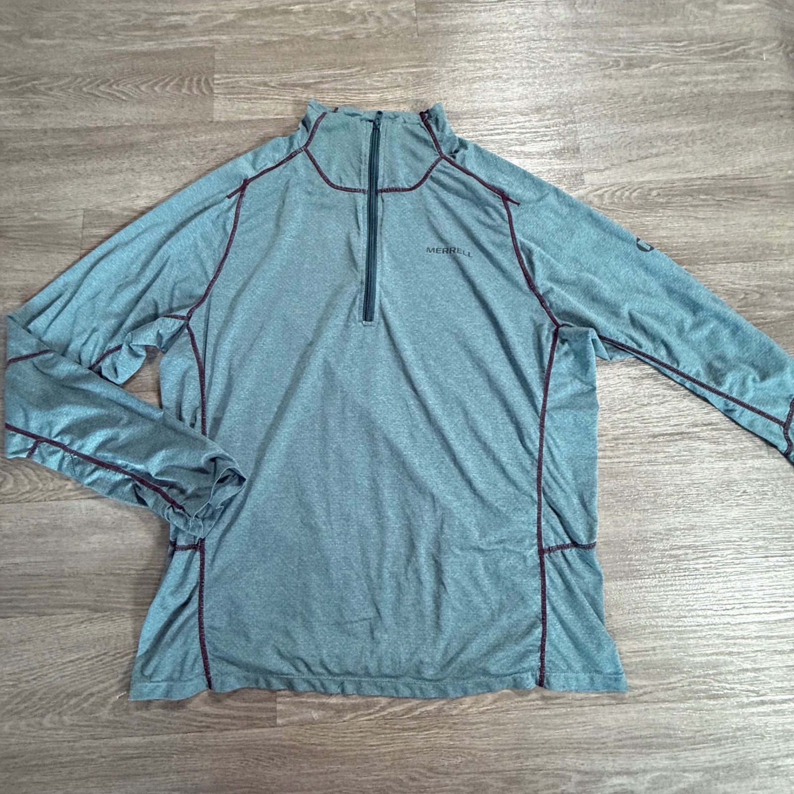 Merrell Womens Large Quarter Zip Pullover Heather Teal Blue Hiking Active Top