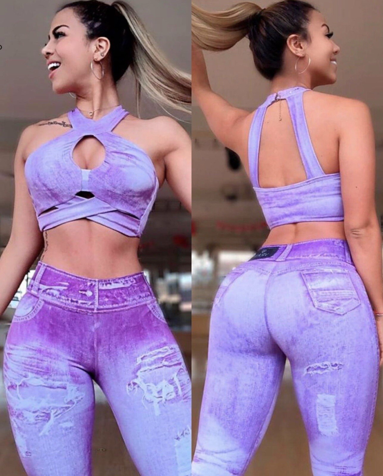 Colombian Brazilian Women’s Set Tights & Top Microfiber S M L Gym Workout Gym