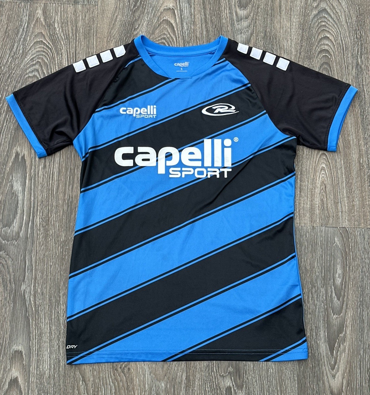 Capelli Sport Missouri Rush Soccer Jersey Women’s Blue Black Striped Size Small