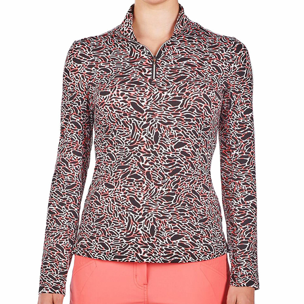 NWT Ladies NIVO Black & Coral Long Sleeve Mock Golf Shirt – M & L UPF 50 LivCool