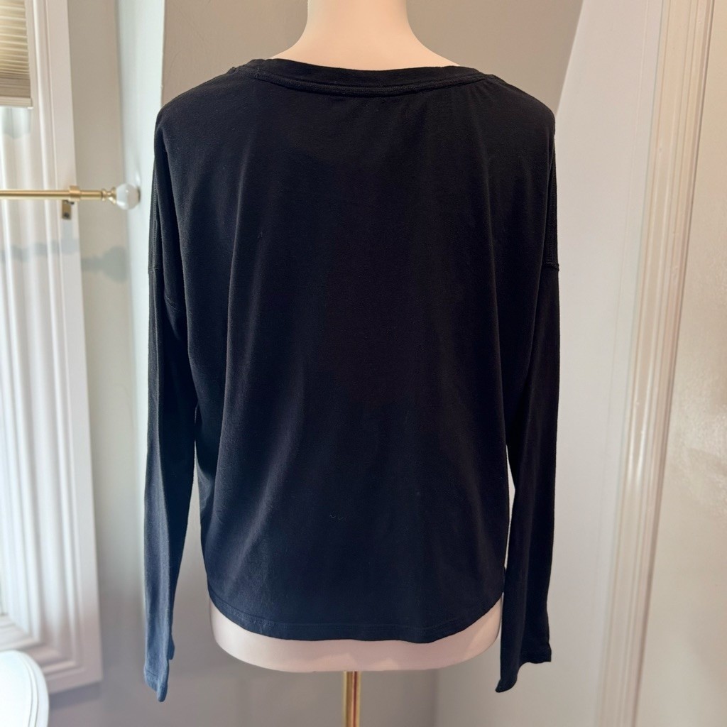 Calvin Klein Performance Black Logo Crop Long Sleeve Top | Size Large