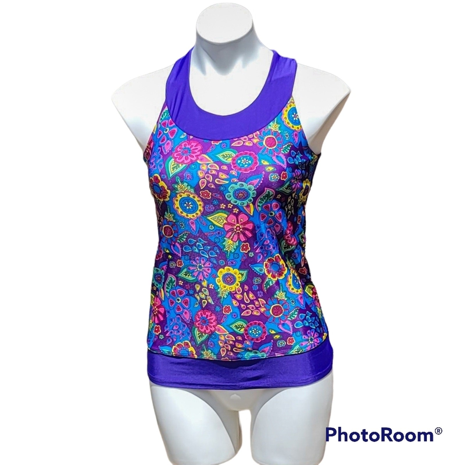 E.N.A. Yoga Apparel criss cross back floral activewear tank top size S