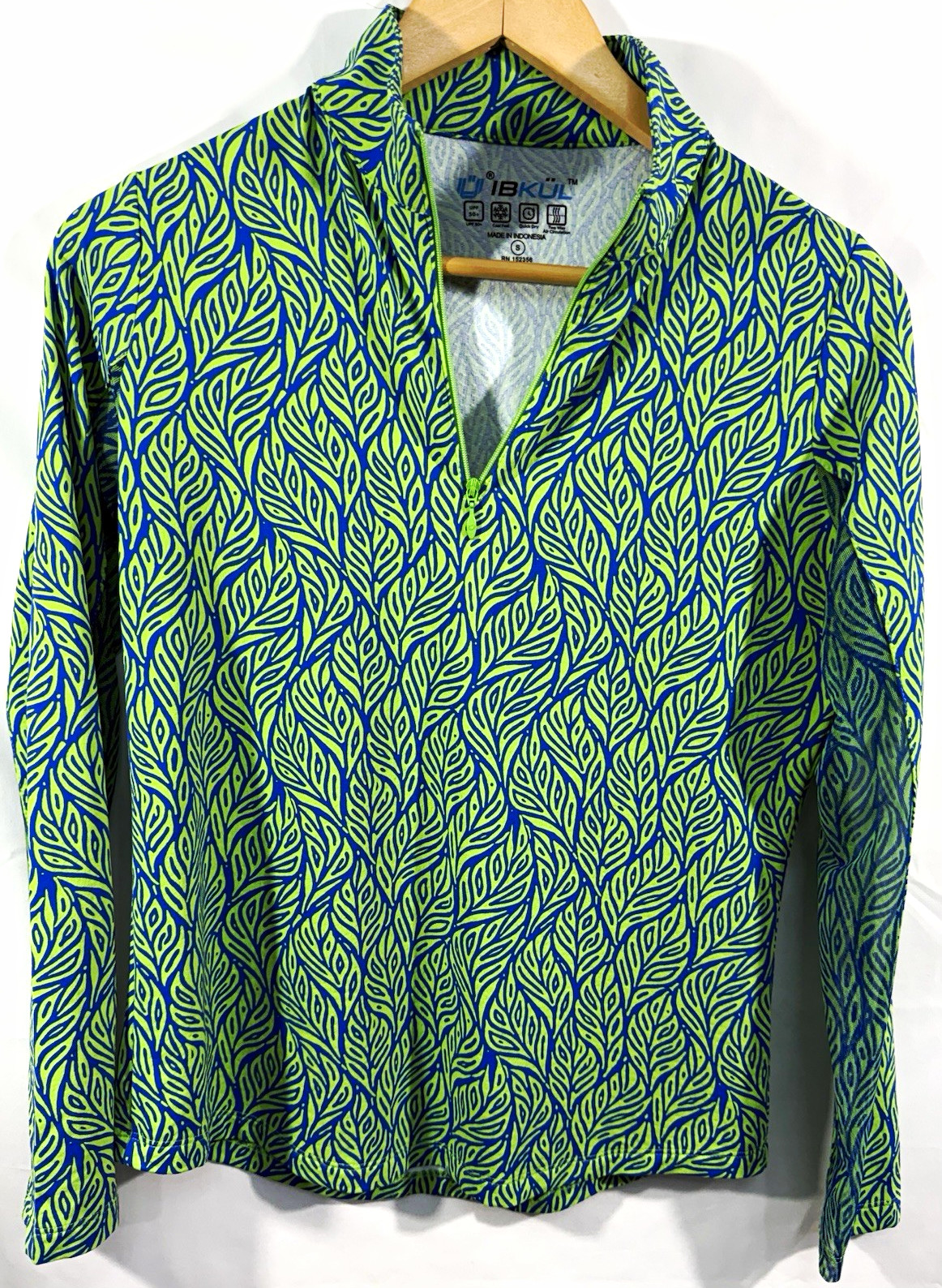 IBKUL 1/4 Zip Mock Neck Long Sleeve UPF 50+ Golf Pullover S Green Blue