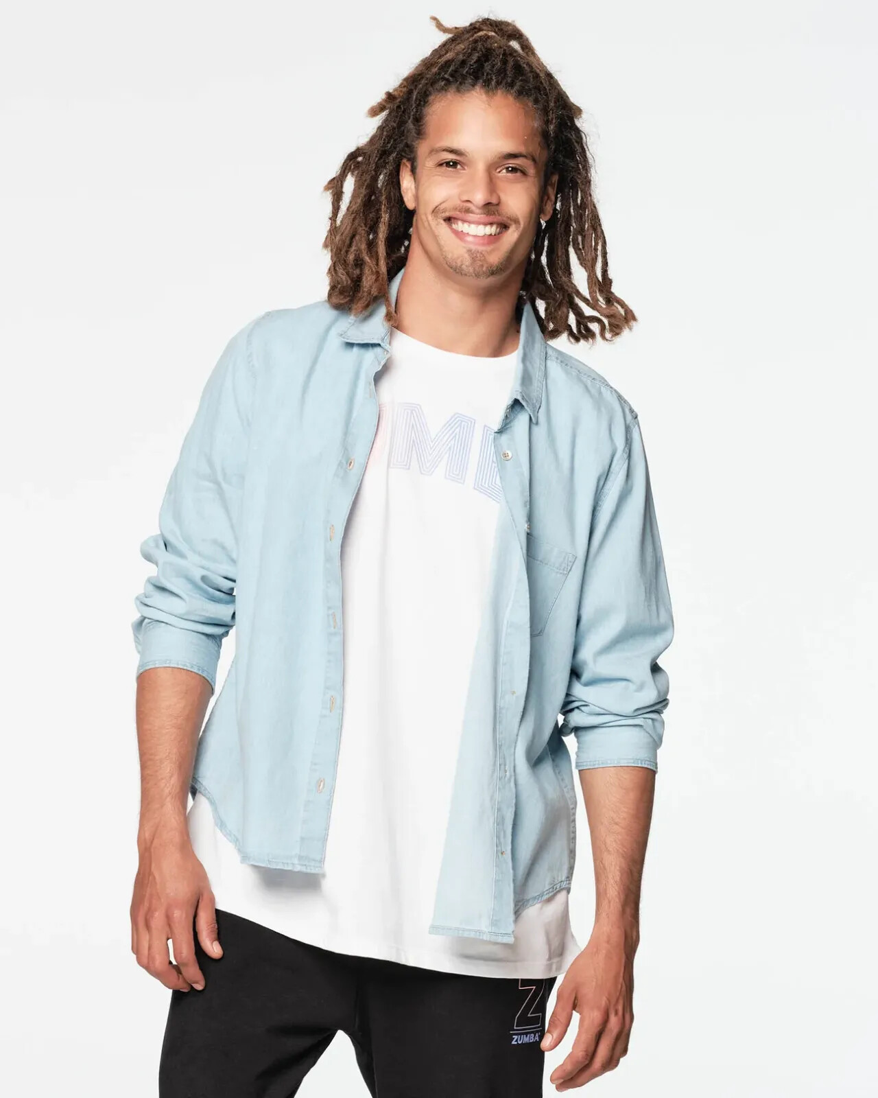 Zumba Shine Button Down Shirt – Denim – XS S M L XL XXL ~ New! Free Ship!