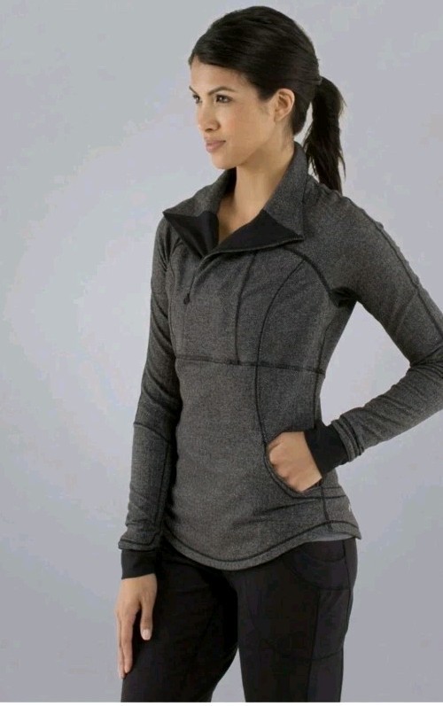 Lululemon Base Runner 1/2 Zip Heather Herringbone Black High Neck Womens Sz 4