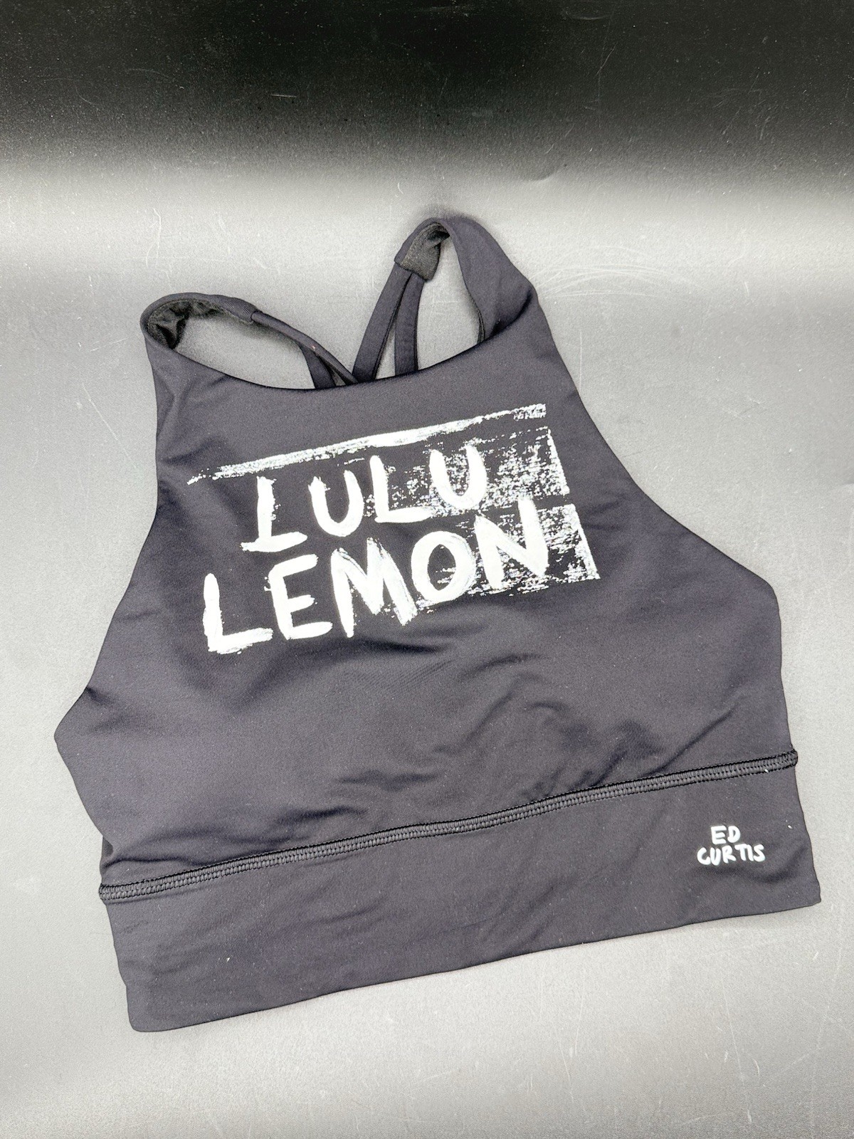 Lululemon Energy Longline Bra Ed Curtis Graphic Black High Neck Size 4