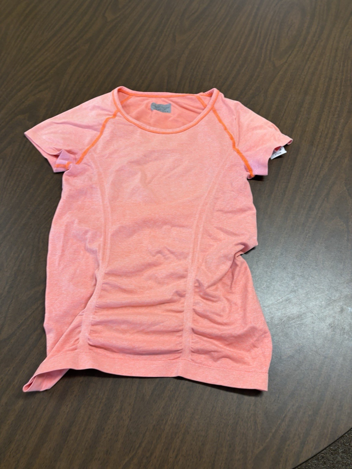 Athleta Fastest Track Tee Shirt Size Small Pink Salmon Short Sleeve Ruched