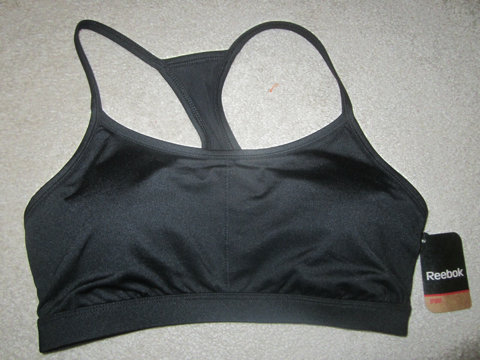 Reebok Womens Sports Bra small side strappy performance bra caviar MEDIUMSUPPORT