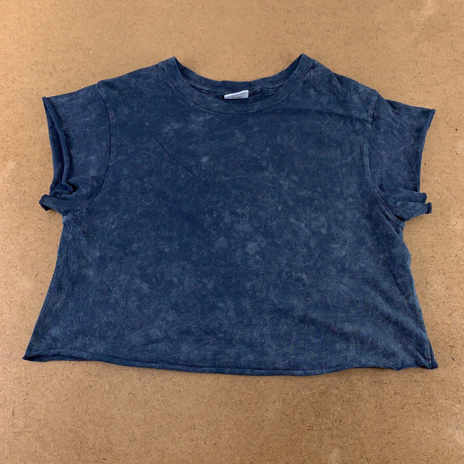 Bloom Pop Women’s Size Large Navy Washed Crew Neck Short Sleeve Cropped Tee NWT