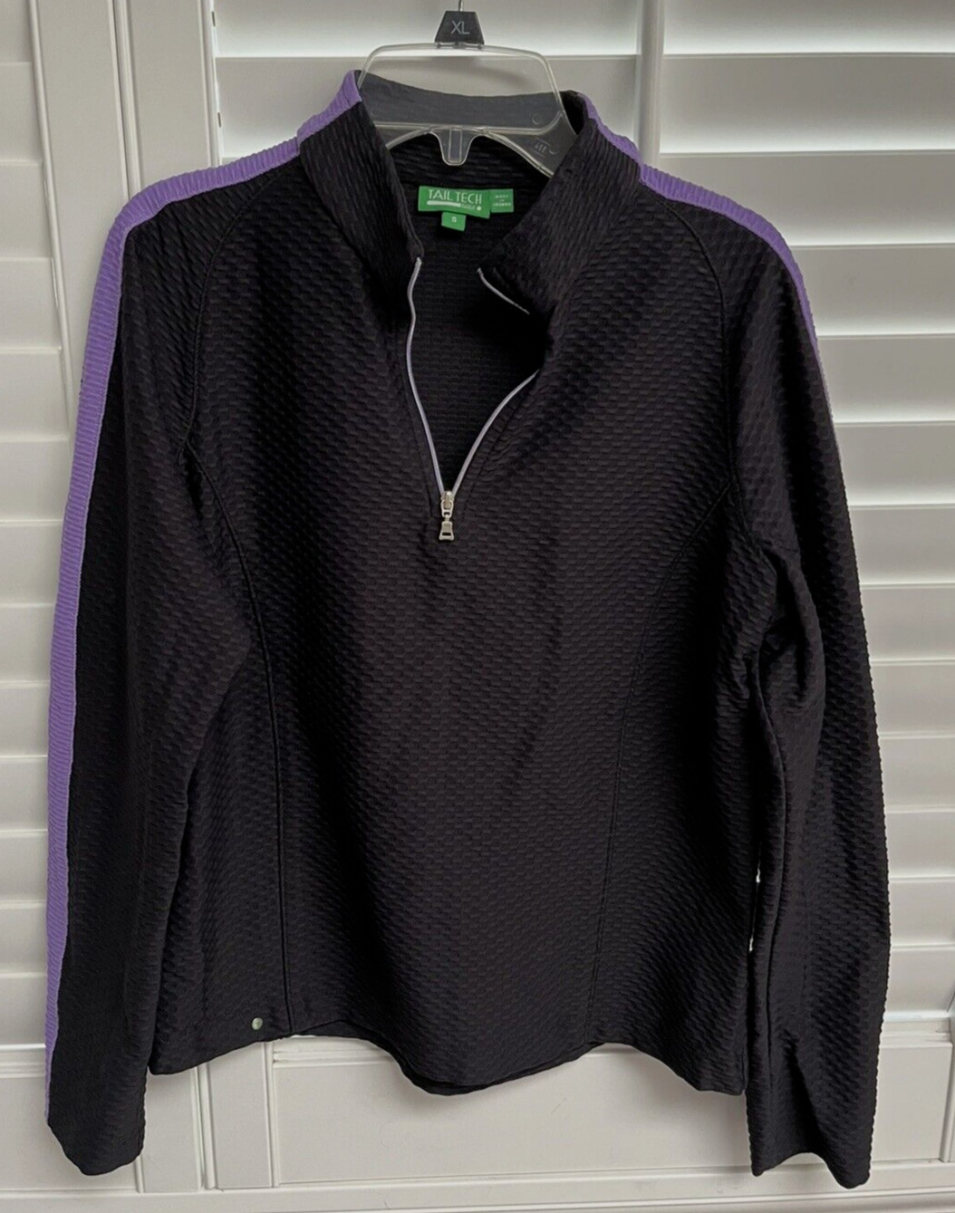 TAIL TECH Black Purple Contrast Trim 1/4 Zip LS Pullover Tennis Golf Top Size S