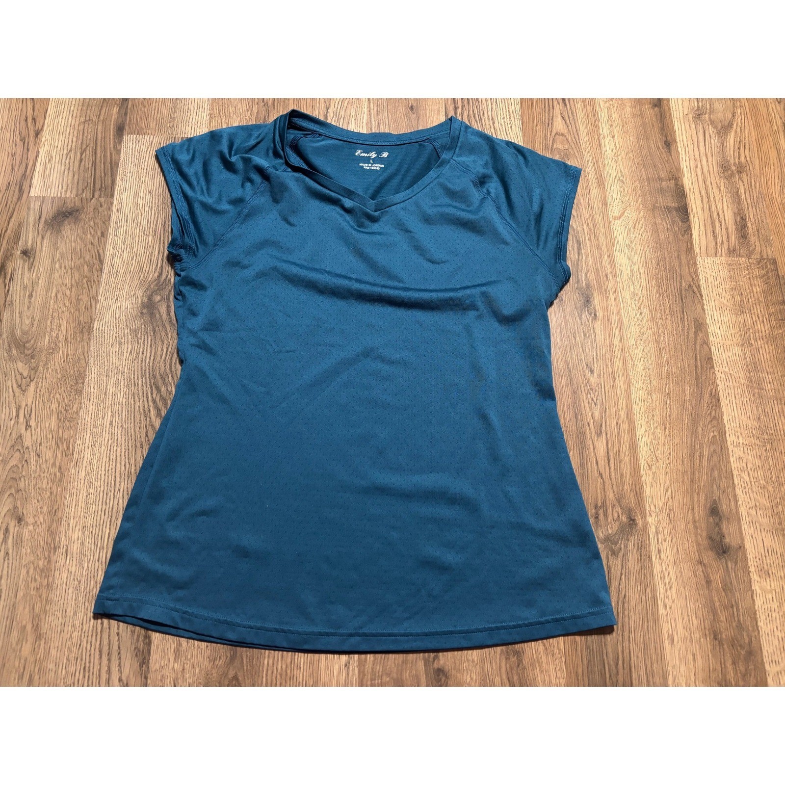 Emily B Active Top Womens Large Teal Adult V-Neck Short Sleeve Excellent