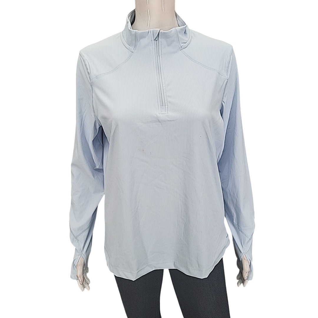 Mondetta Active Ribbed Top Large Sz Blue Long Sleeves Side Zip Pocket Pullover