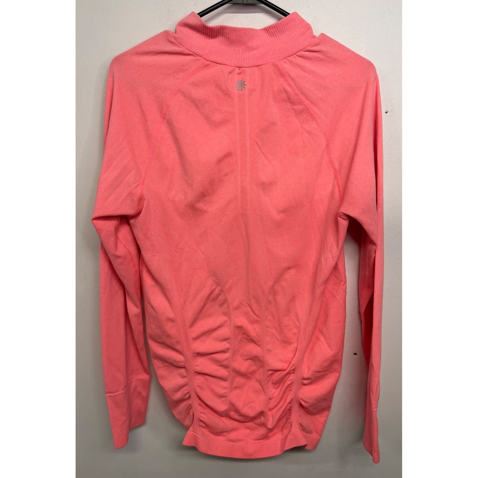 Athleta Momentum Quarter Zip Pullover Coral Pink XL Ruched Back Thumbholes