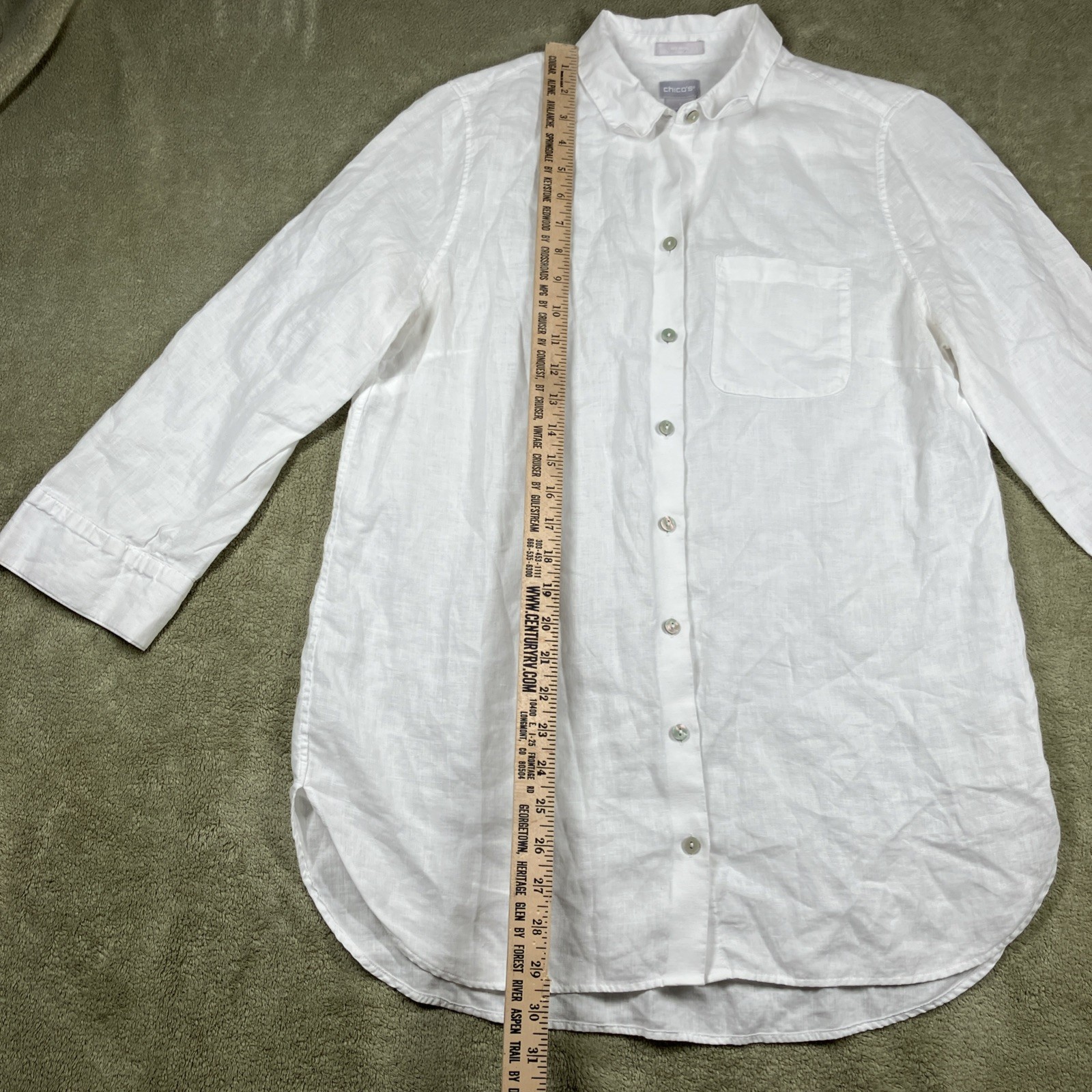 Chicos 100% Linen Long Sleeve Button Up Top Sz 1 (8-10) Coastal Breathable Light