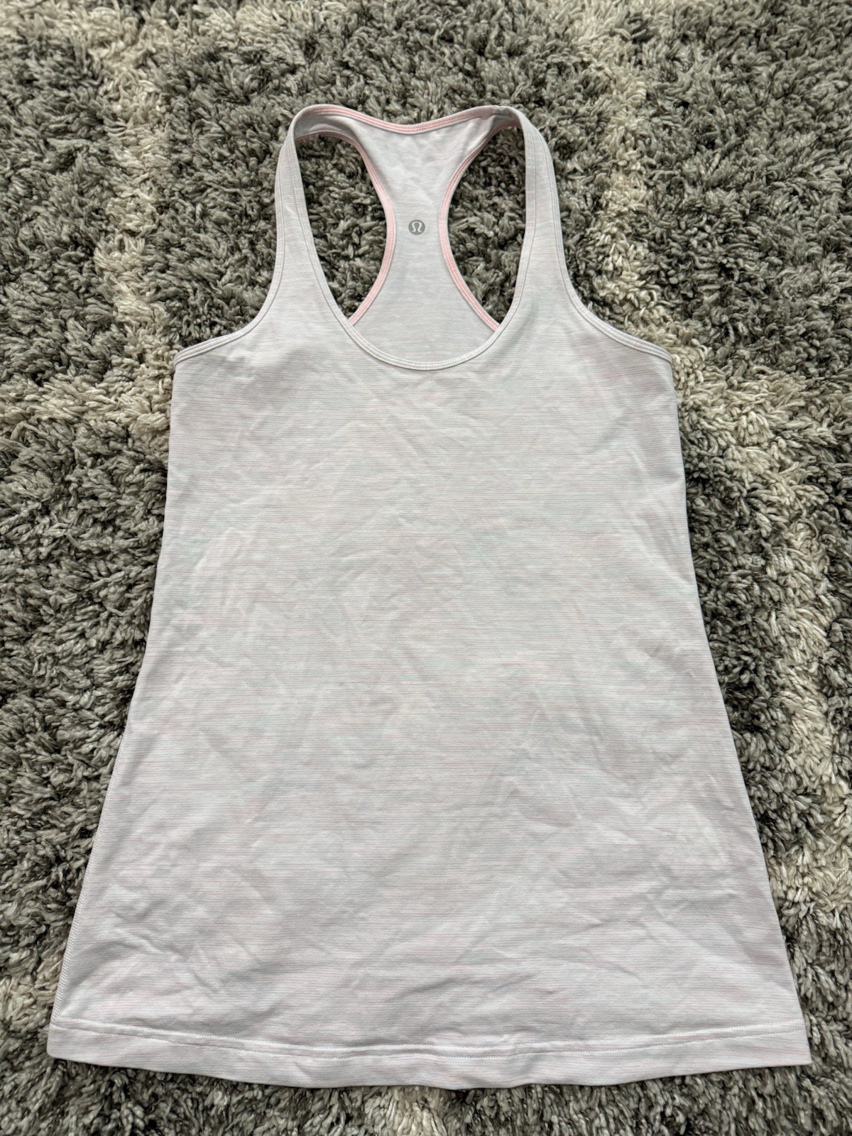 Lululemon Cool Racerback Tank Top White Light Pink Striped Size 8