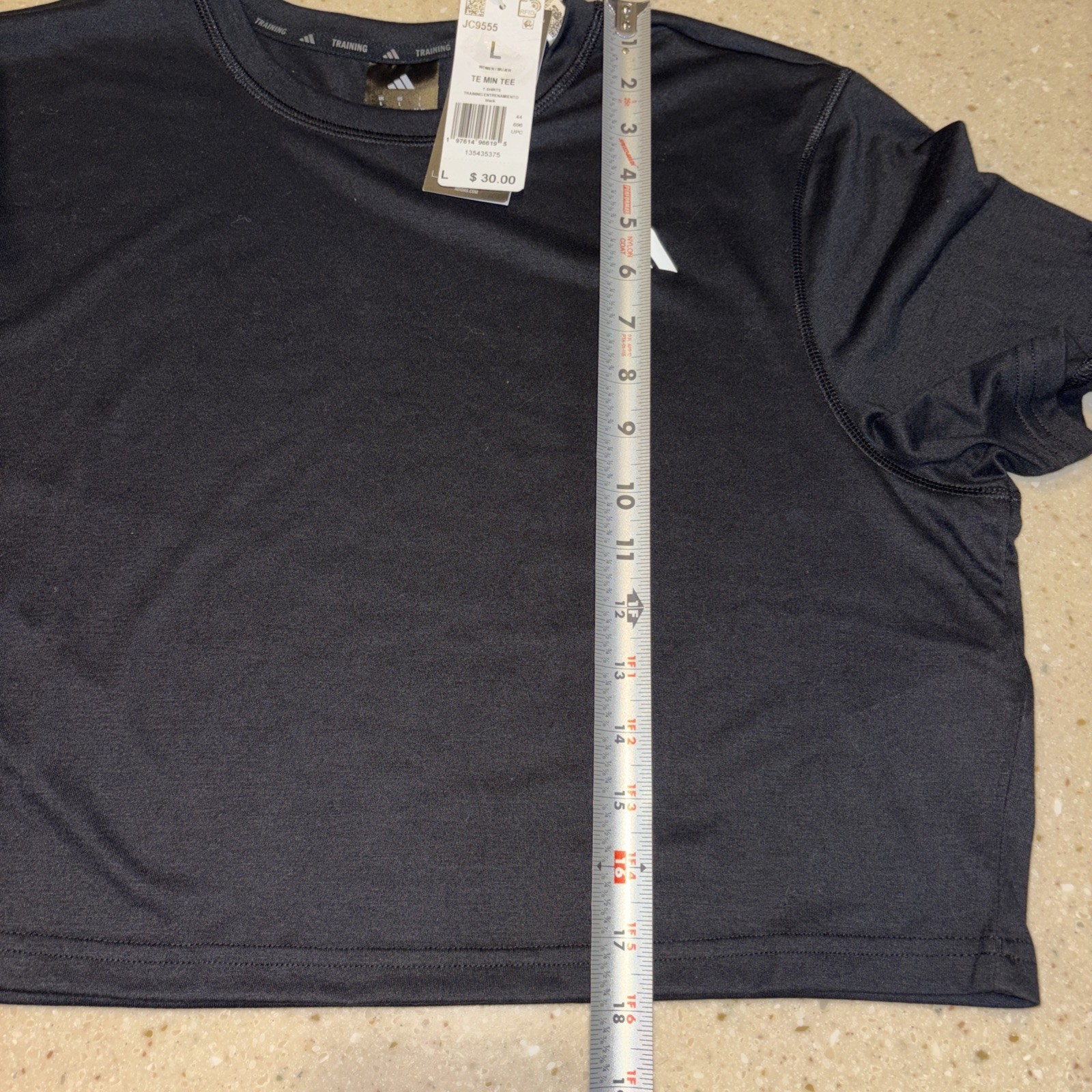 NWT ADIDAS TRAIN ESSENTIALS Womens LARGE Black Boxy Workout Tee Shirt Crop