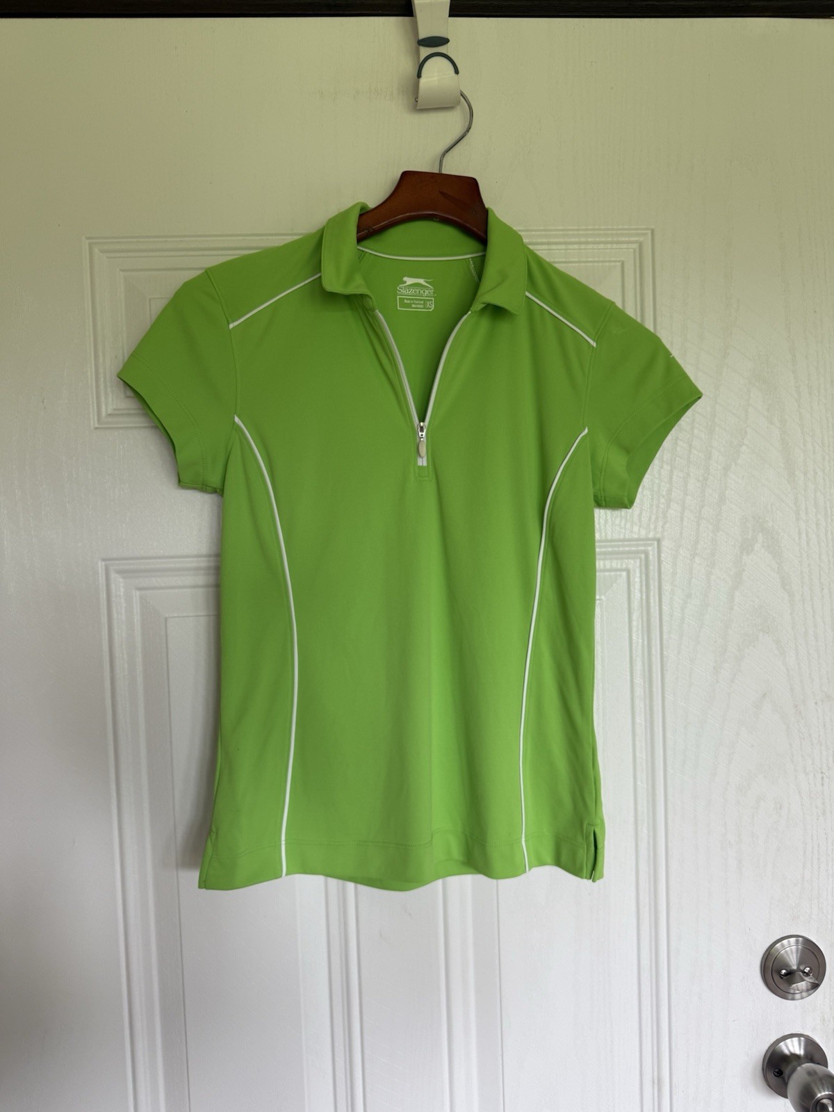 Slazenger lime neon green white piping collared athletic golf shirt – XS