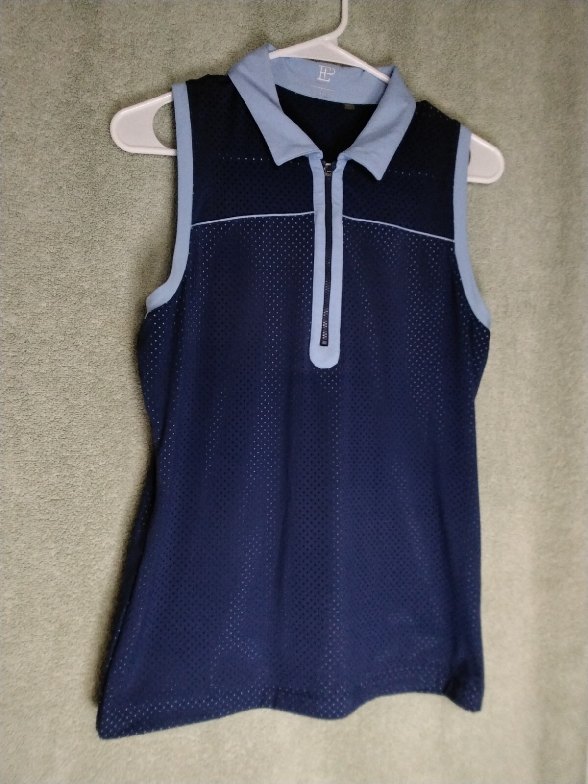 EP New York Womens Polo Shirt Sleeveless Size M Navy Blue Zip Pullover Top