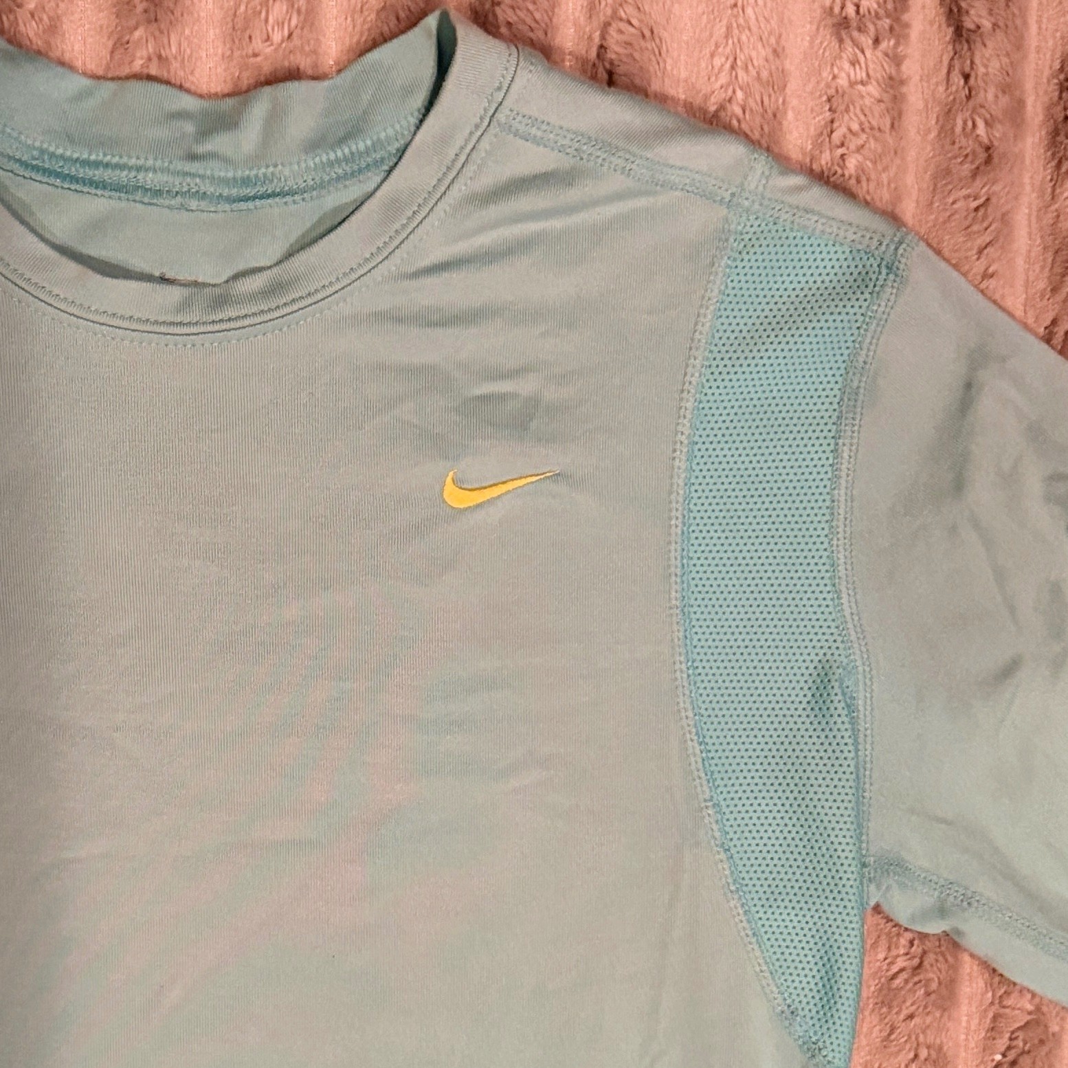 Nike Pro Hyperwarm Long Sleeve Training Top Teal Blue Yellow Swoosh Womens Small