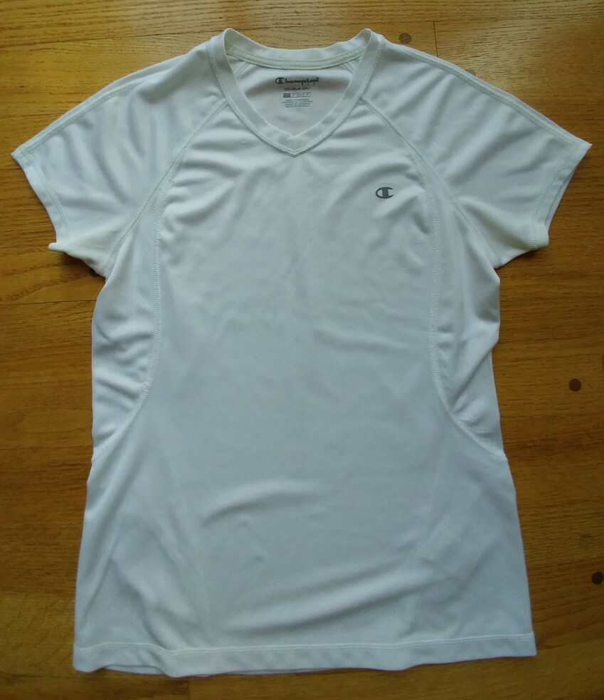 Champion Double Dry white cap sleeve V-neck shirt size Small polyester EUC