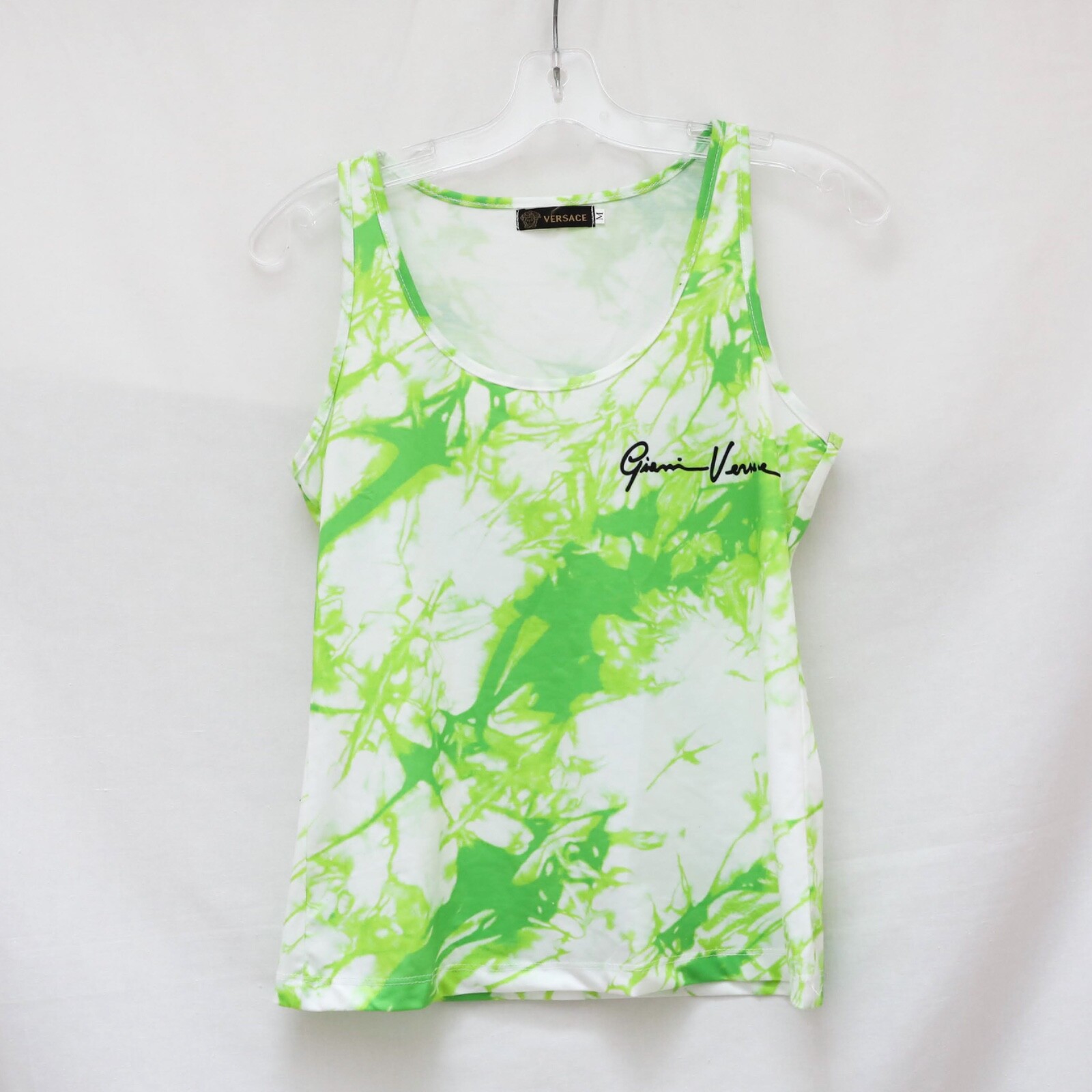 Runway Jungle Green Lime tie dye tank top Sleeveless designer neon 90s Medium M