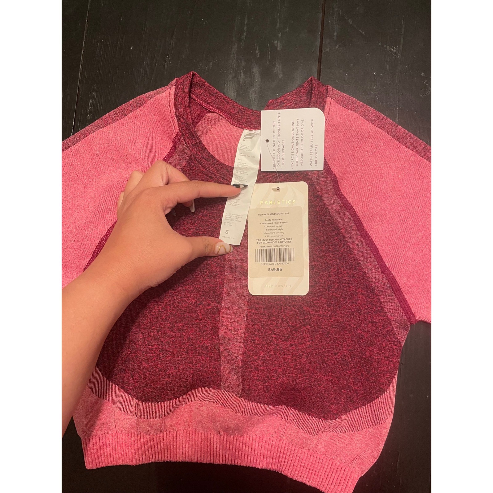 Fabletics Seamless Ribbed Crop Top Pink Burgundy Athletic Workout Size S