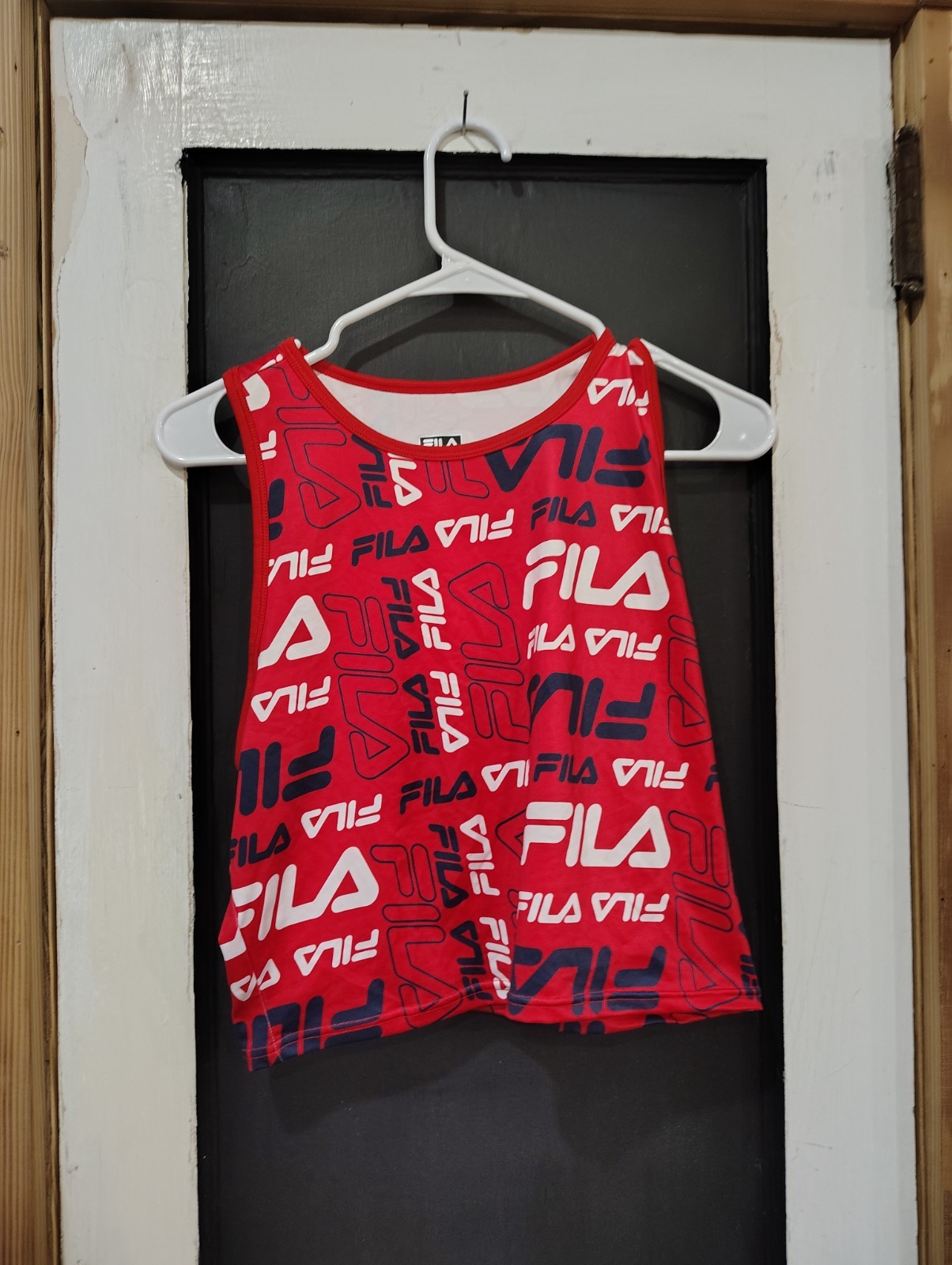 womans fila red white blue logo crop tank size xl