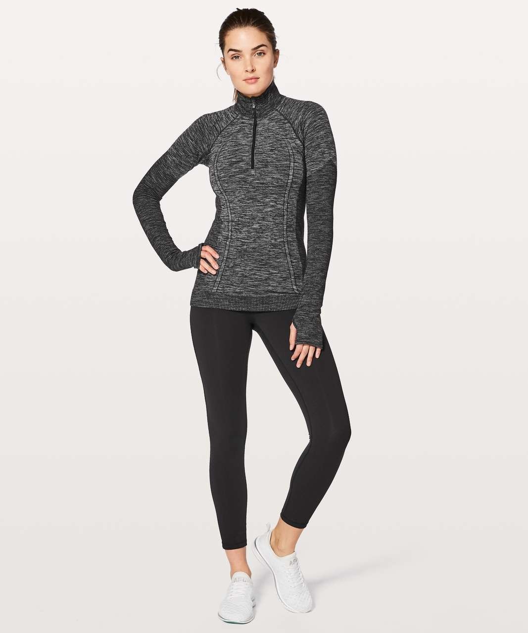 Lululemon Womens Swiftly Wool 1/2 Zip Stretch Pullover Top Black Gray Size Small