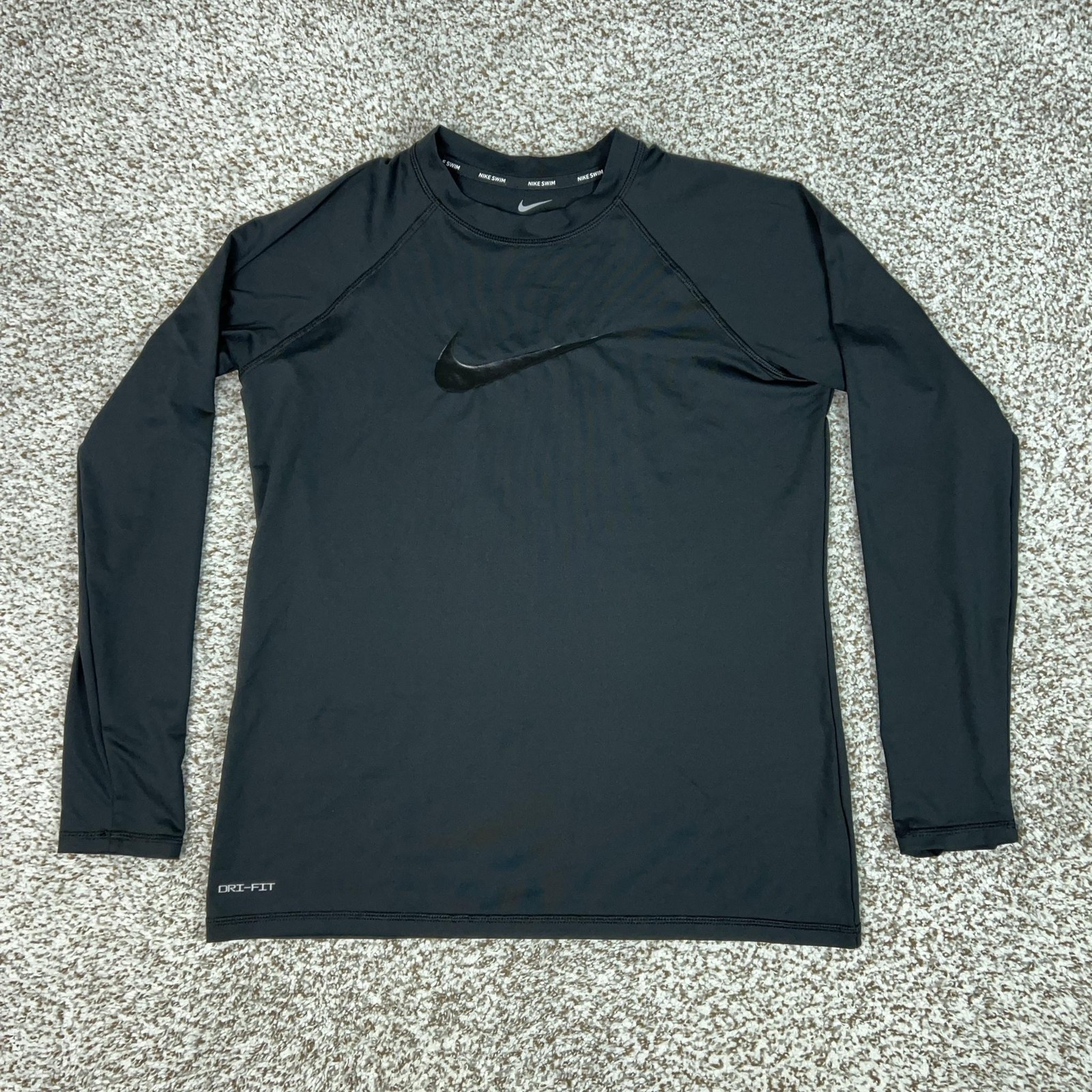 Nike Shirt Womens L Black Dri-FIT Long Sleeve Swim Rash Guard Top Athletic Logo