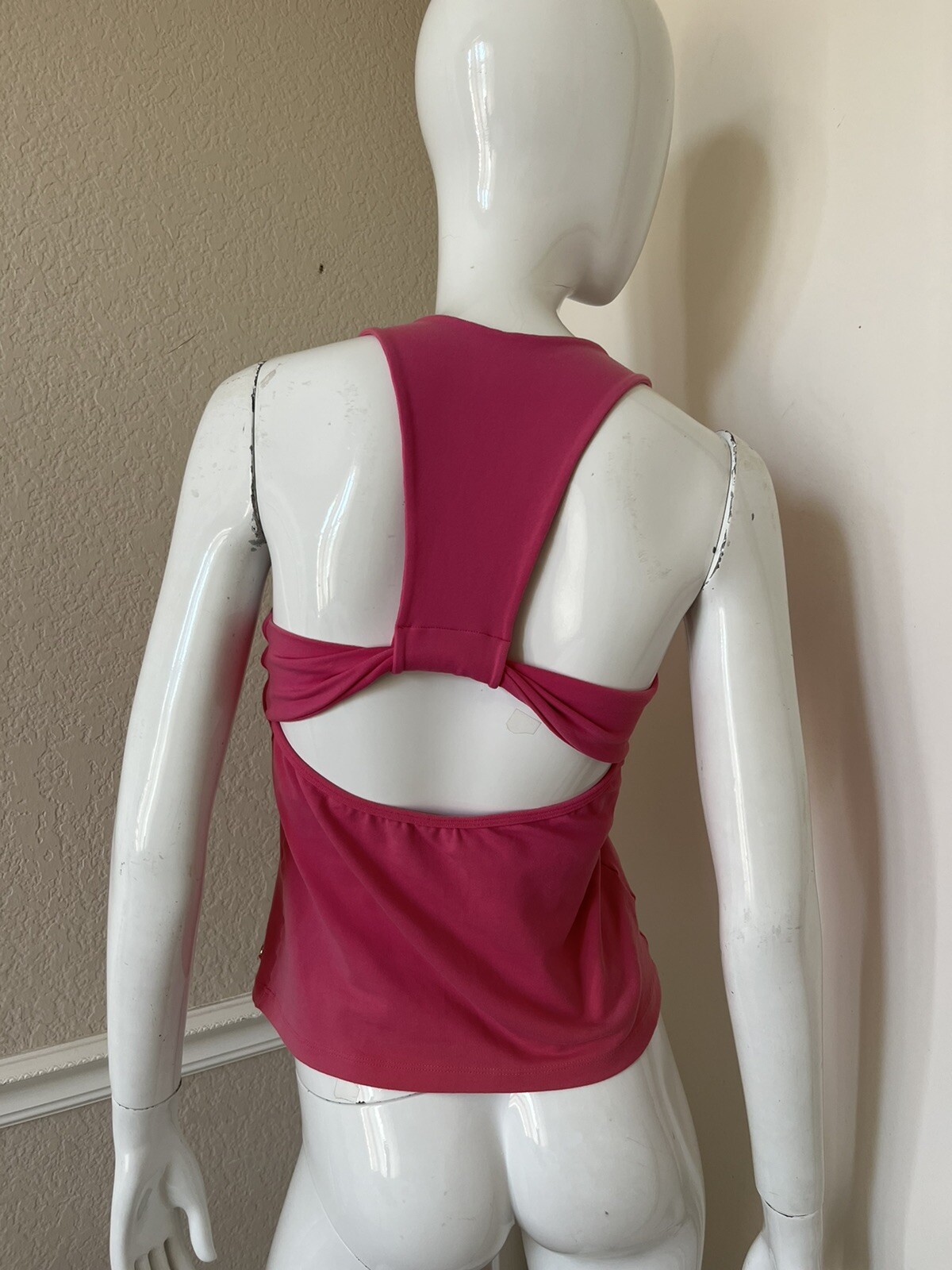 BLUEFISH SPORT Brazil Bright Pink Fitness Tank Top w/ Cut-Out Racerback Sz L