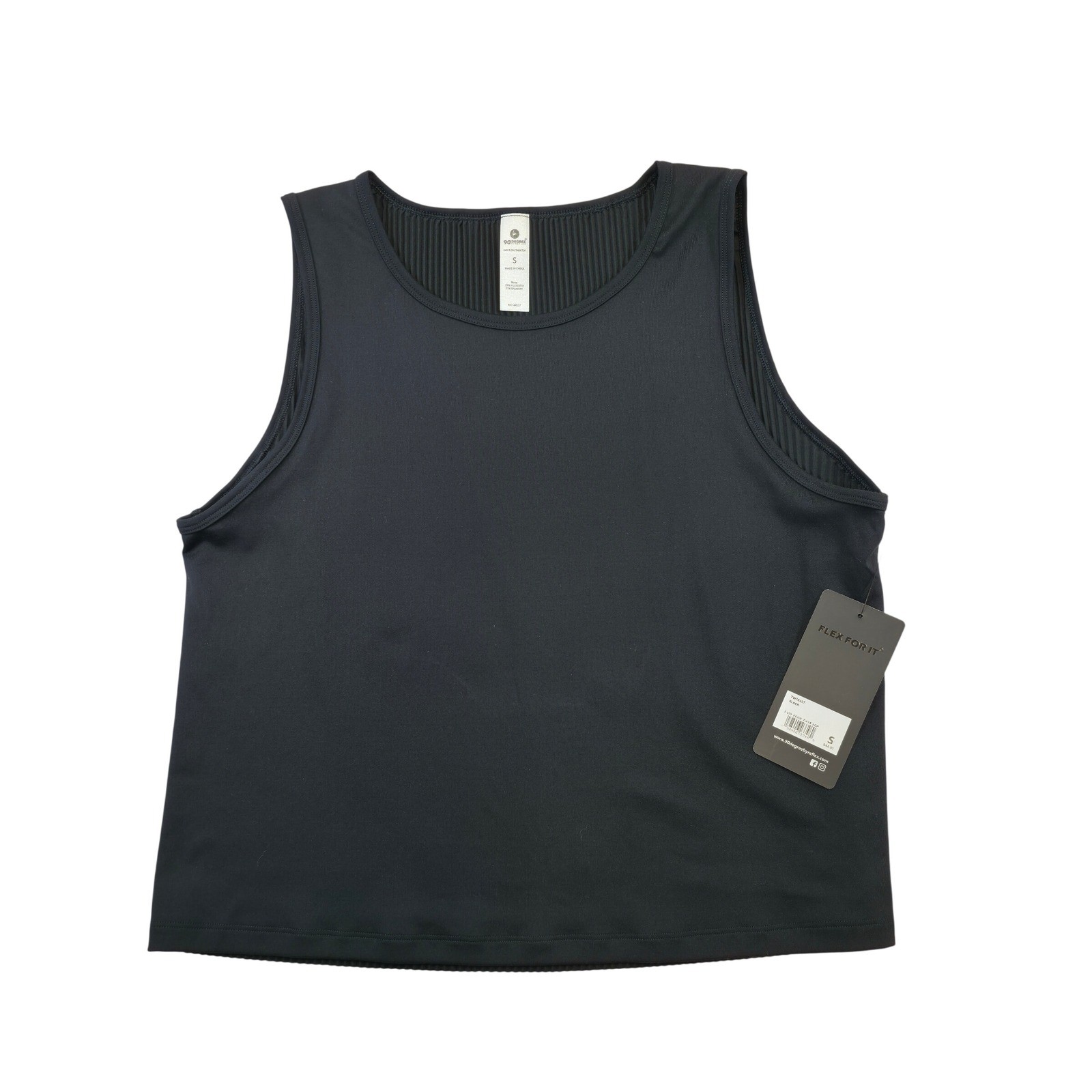 90 Degree By Reflex Black Easy Flow Tank Top Ribbed Neckline Athleisure Sz S NWT