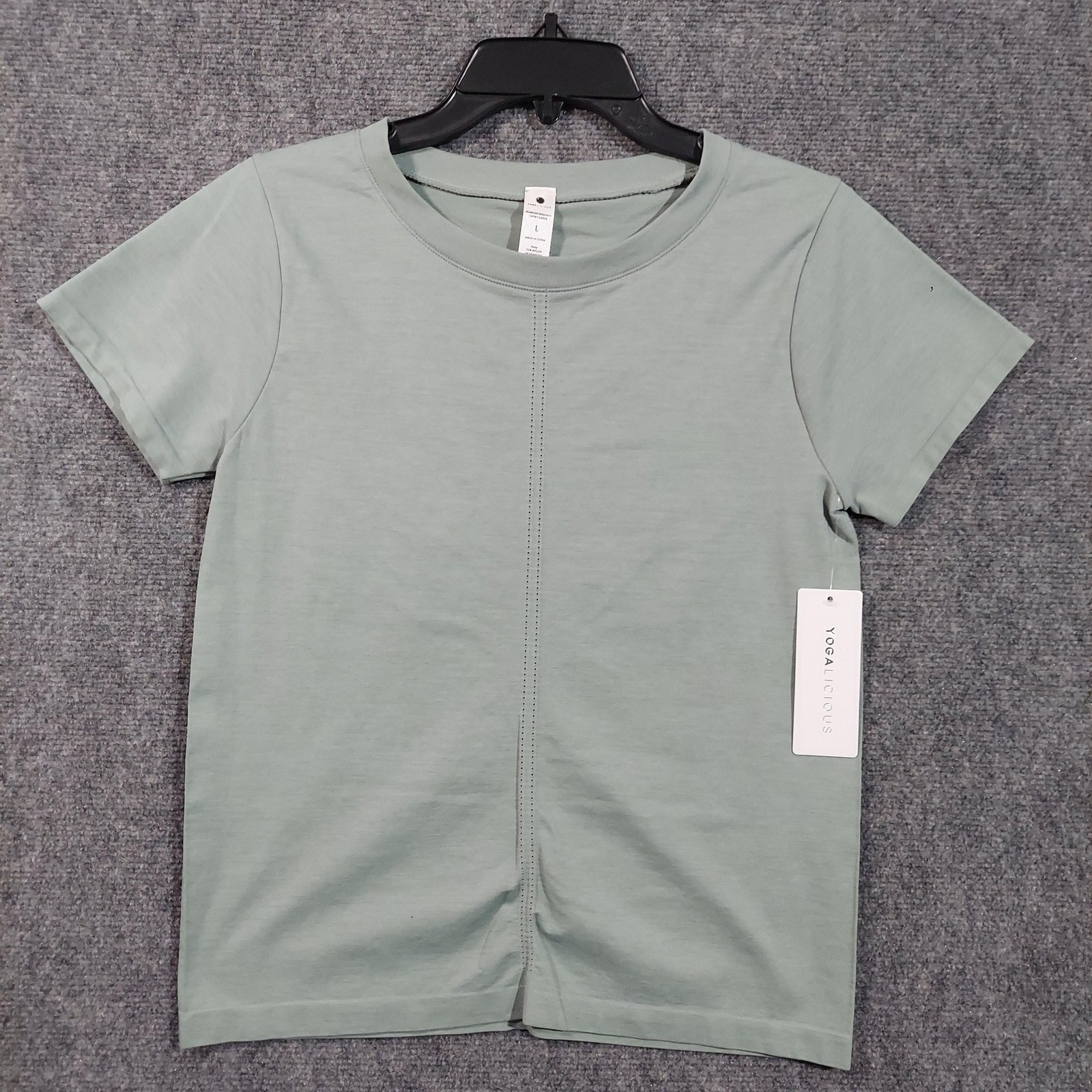 New Yogalicious Shirt Womens Large Green Seamless Bridgett Short Sleeve Yoga