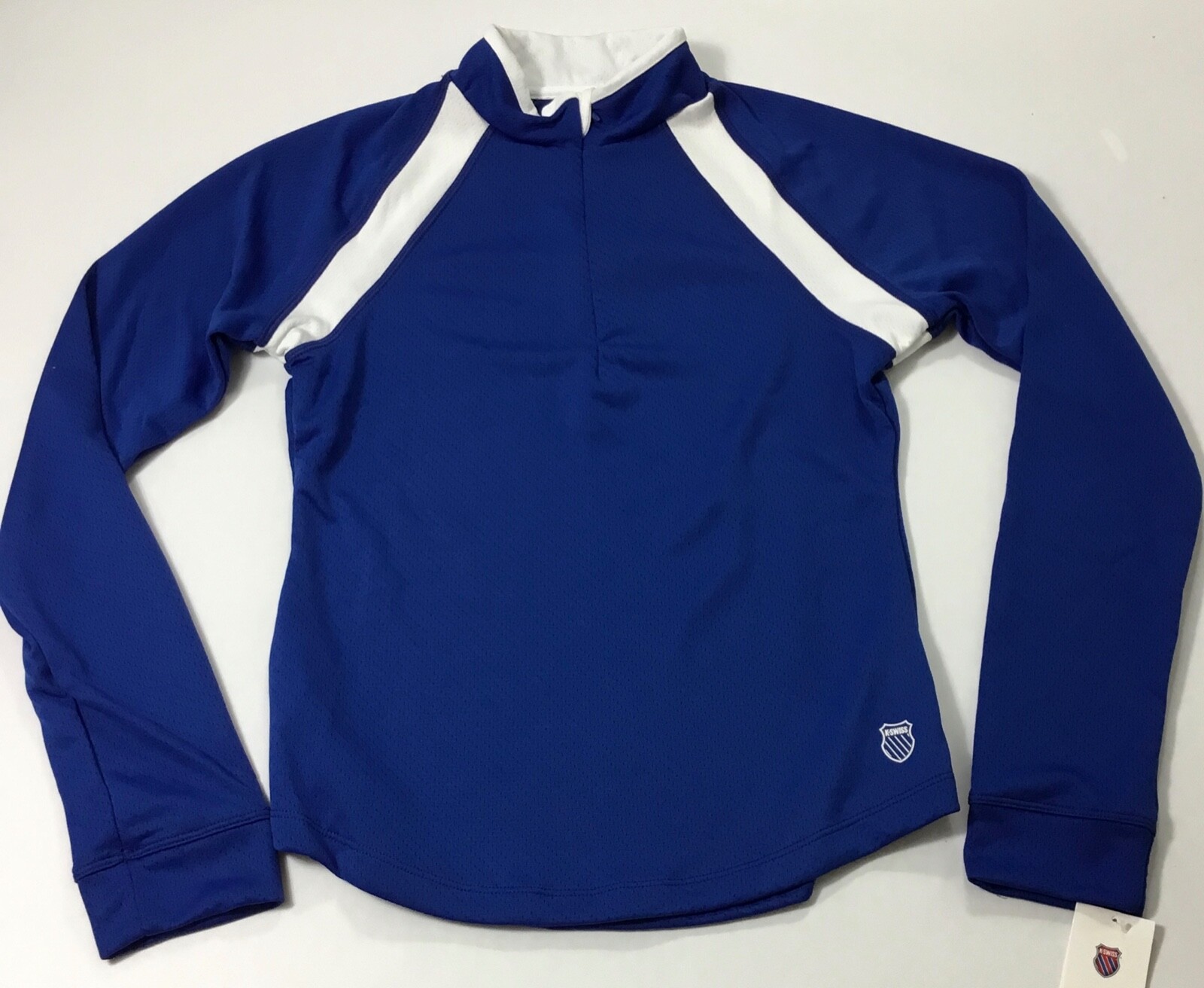 K-Swiss Women Long Sleeve Half ZIP Shirt 19760 Blue White Size S