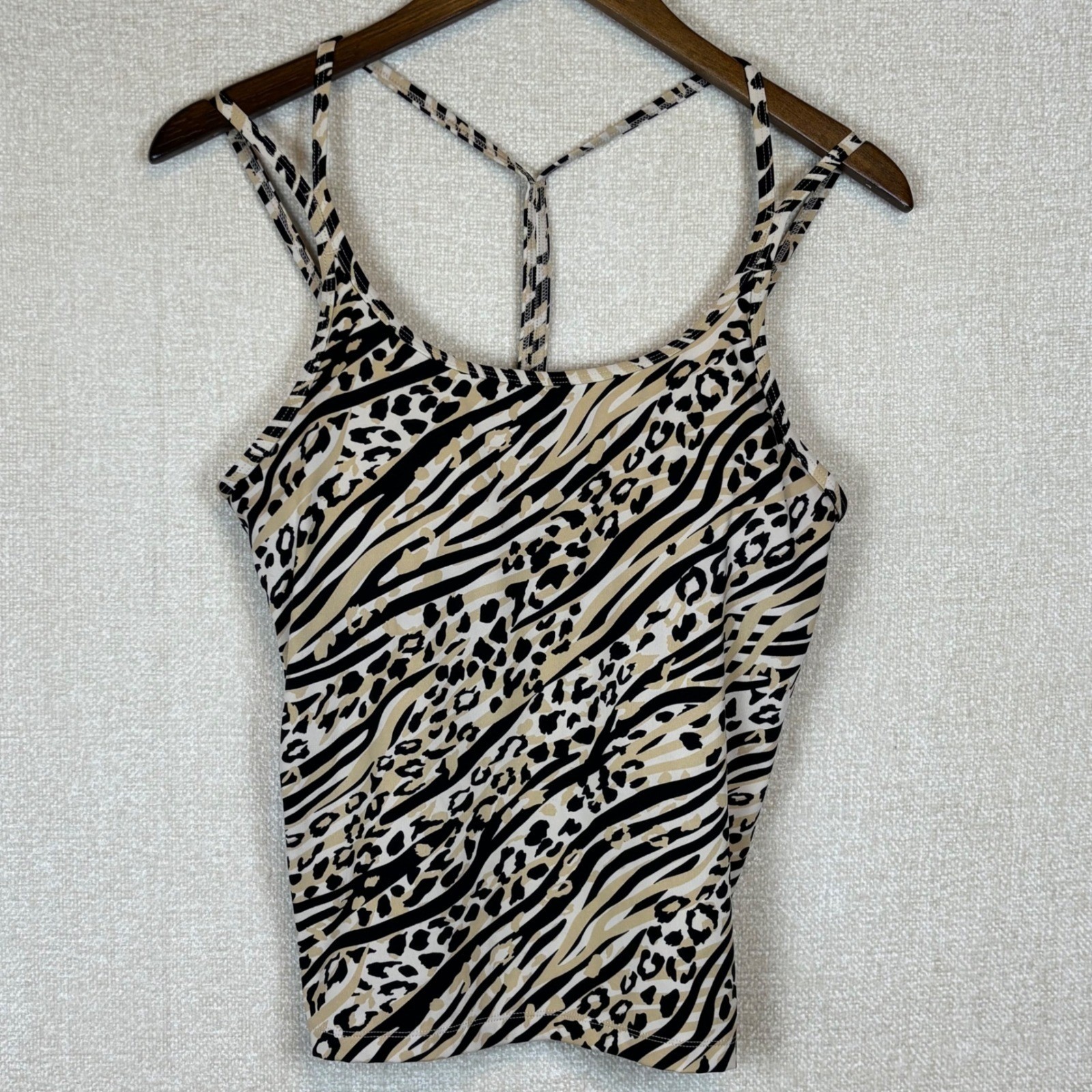 Victoria’s Secret PINK Animal Print Racerback Tank Top Built-in Bra Tan Black