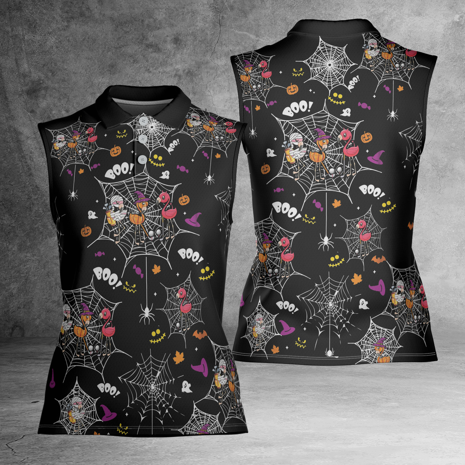 Flamingo Golf Halloween Spider Golf Women Sleeveless Polo Size XS-4XL