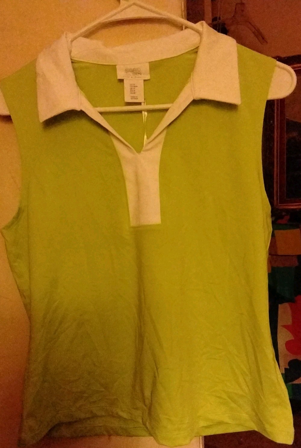 Sigrid Olsen Tank Top Medium Green/White Pickleball Golf Tennis UPF 50 QuickDry