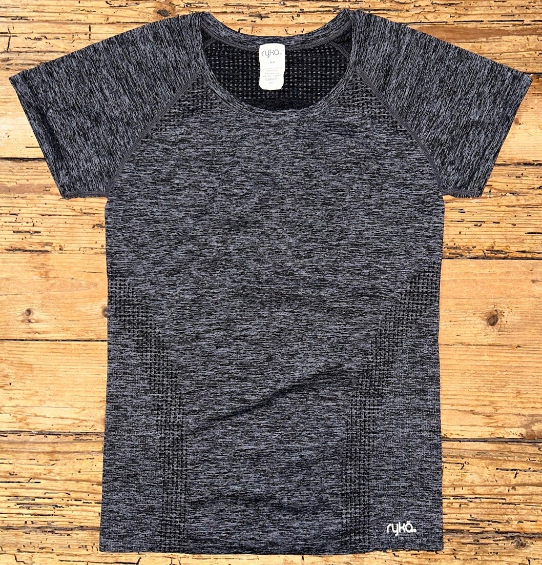 Ryka Women’s Size M Gray Yoga Shirt Short Sleeve Breathable Fabric NWOT