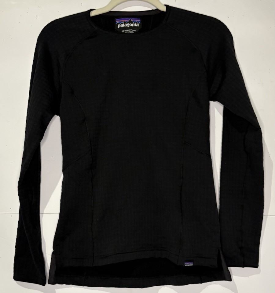 Patagonia Thermal Top Womens L Black R1 Crew Polartec Grid Fleece Pullover 40065